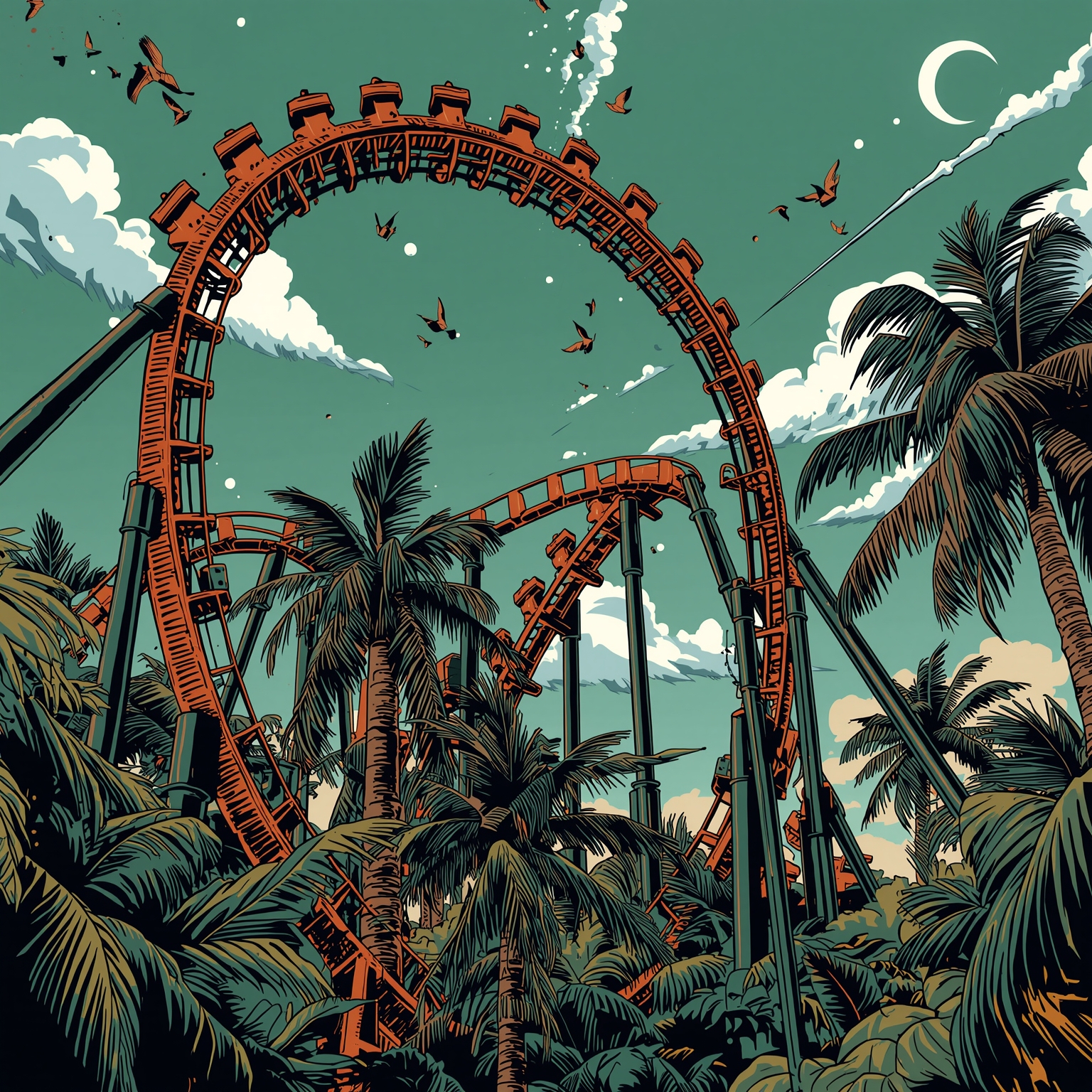 Miami Hurricanes Rollercoaster: Pitt Scare to Cotton Bowl - painting of Miami Hurricanes football,basketball venue