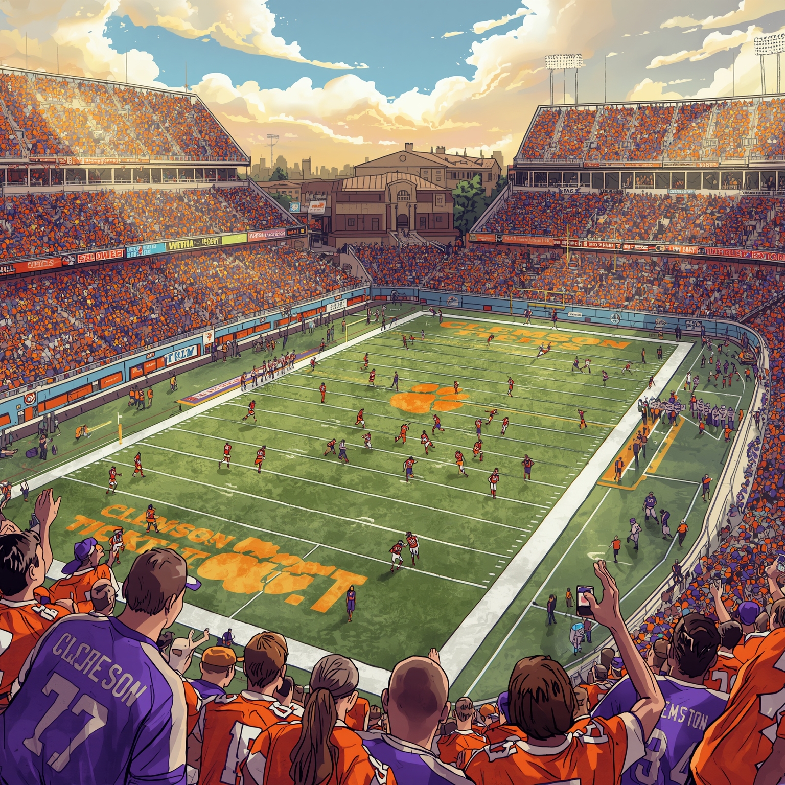 Clemson Athletes Transition to Football Futures - painting of Clemson Tigers football venue
