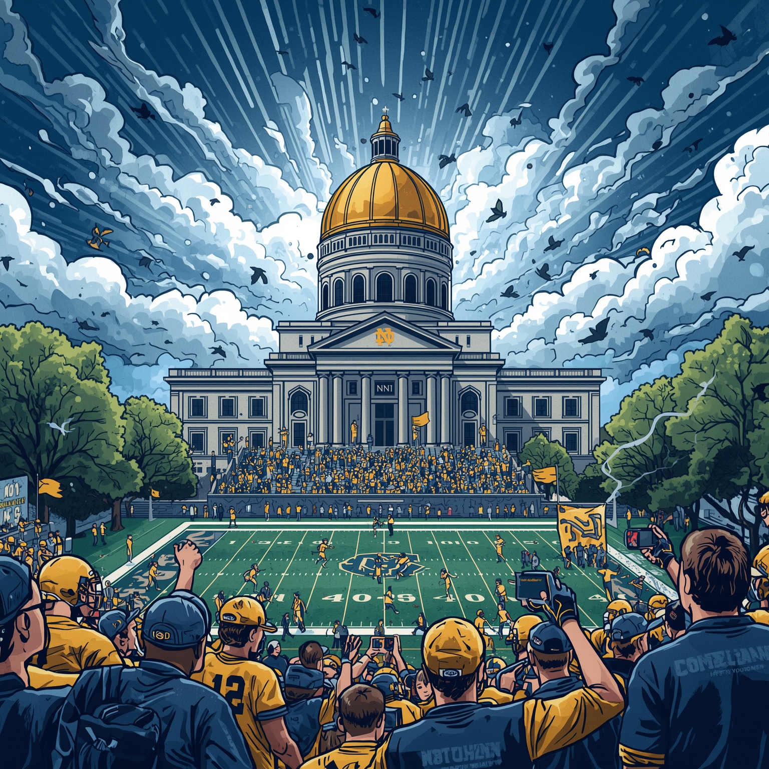 Notre Dame’s Transfer Portal Turmoil - painting of Notre Dame Fighting Irish football venue