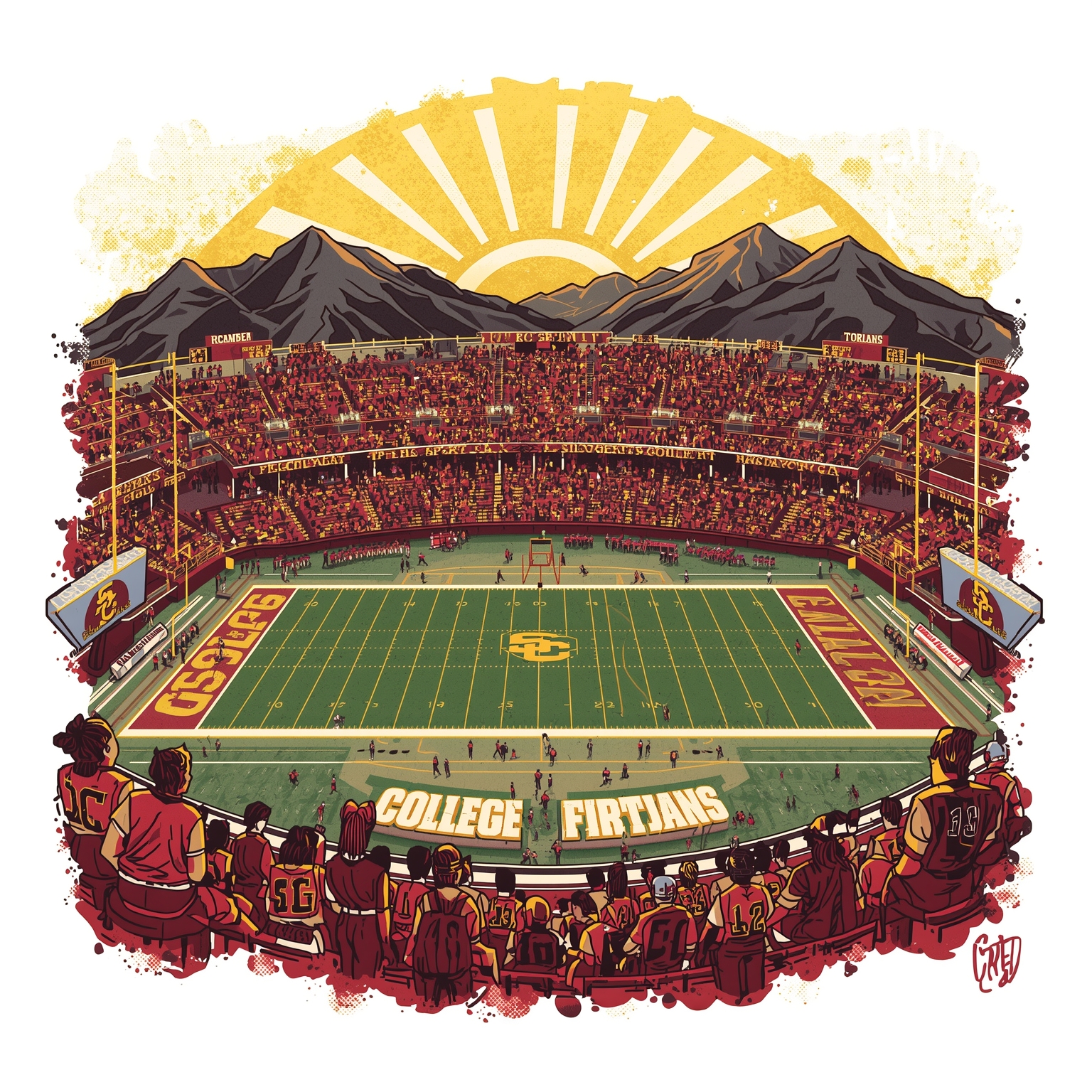 USC Lands Top Transfers & Faces Crucial Showdown - painting of USC Trojans basketball, football venue