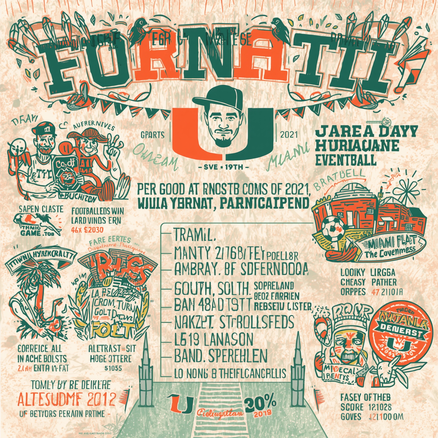 Miami Hurricanes’ Football Fiesta Plans and Road Hoops Preview - painting of Miami Hurricanes football,basketball venue