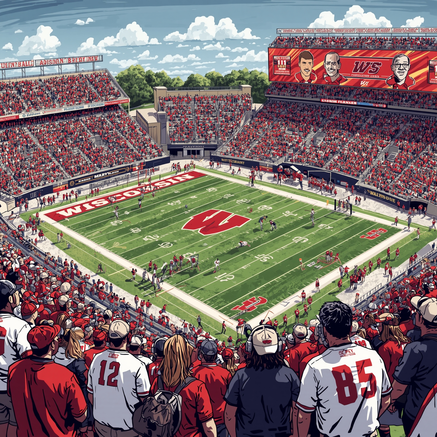Badgers Reload: Top Transfers and Big Matchup - painting of Wisconsin Badgers football,basketball venue