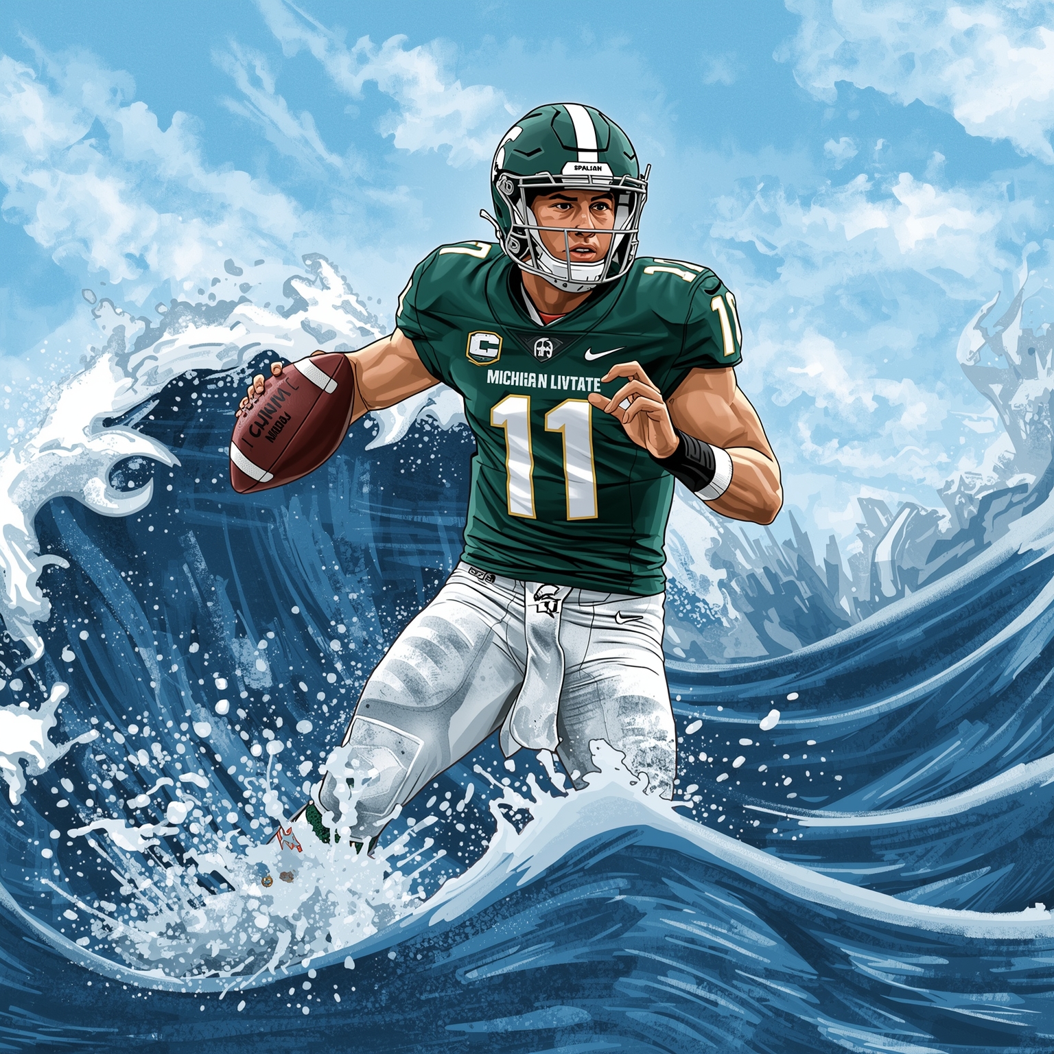 Spartans' Transfer Tsunami Featuring RB Cam Edwards - painting of Michigan State Spartans football venue