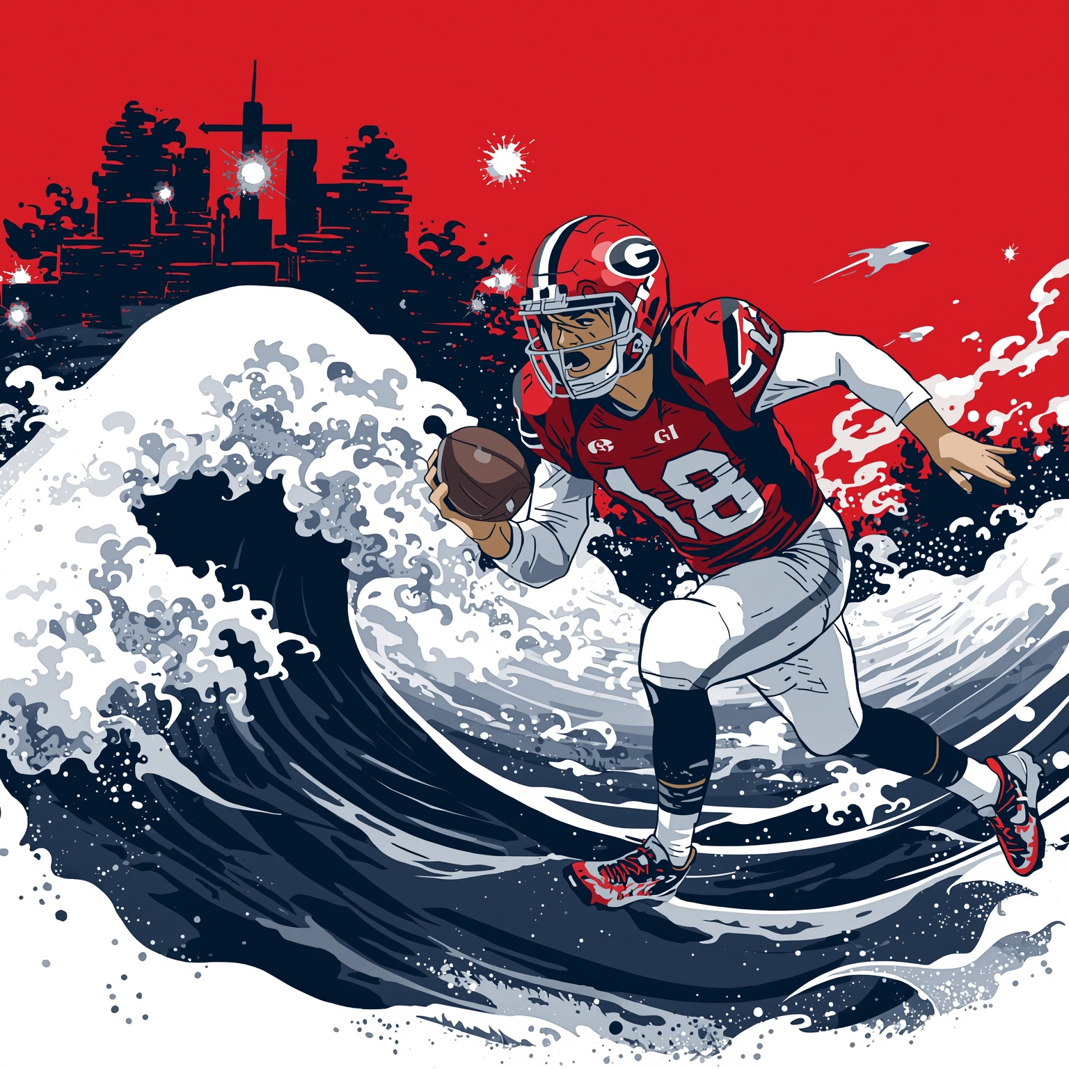 TITLE: Georgia’s Transfer Tsunami and NFL Departures - painting of Georgia Bulldogs football venue