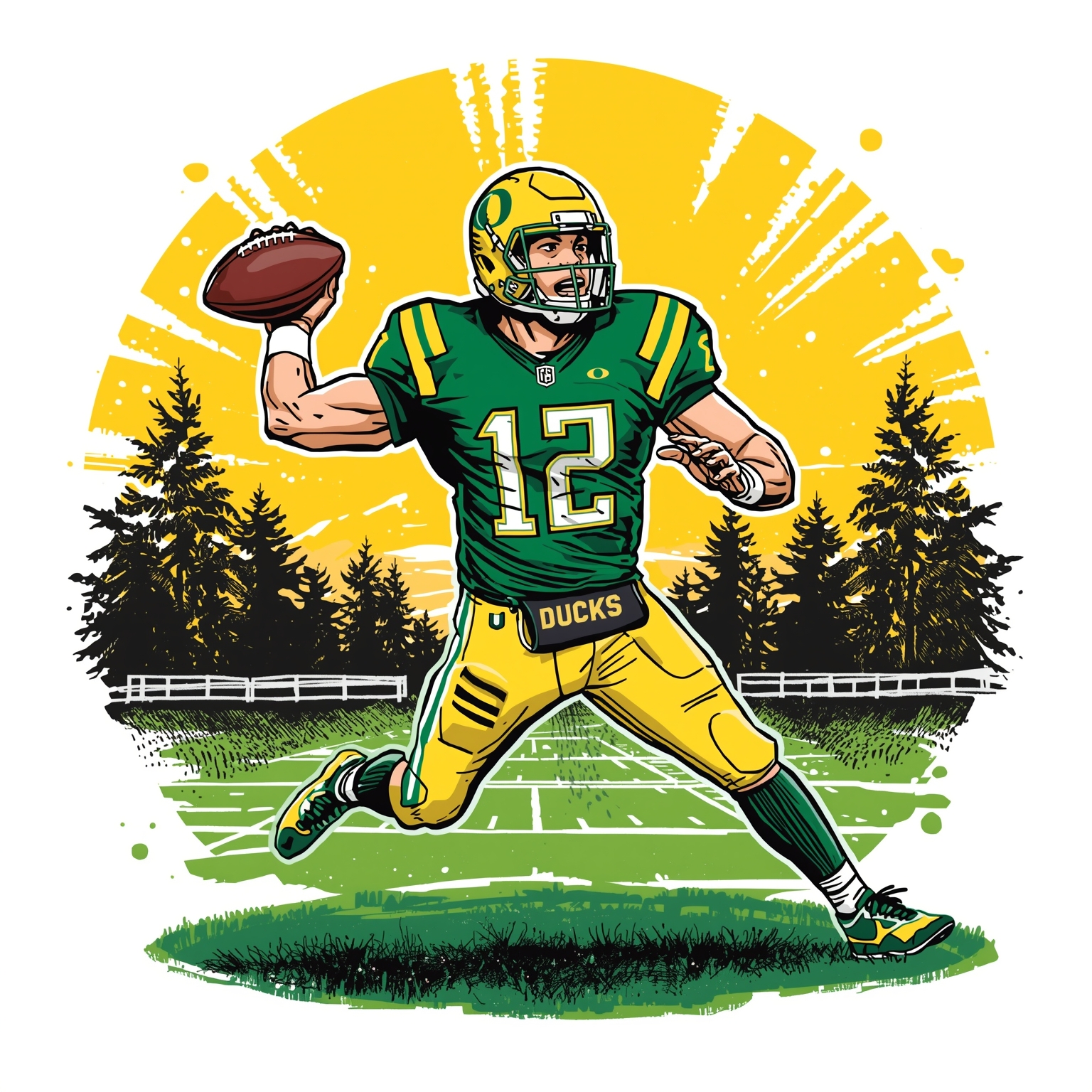 Patriots’ Gonzalez Pulls All Stops for Ducks Win - painting of Oregon Ducks football venue