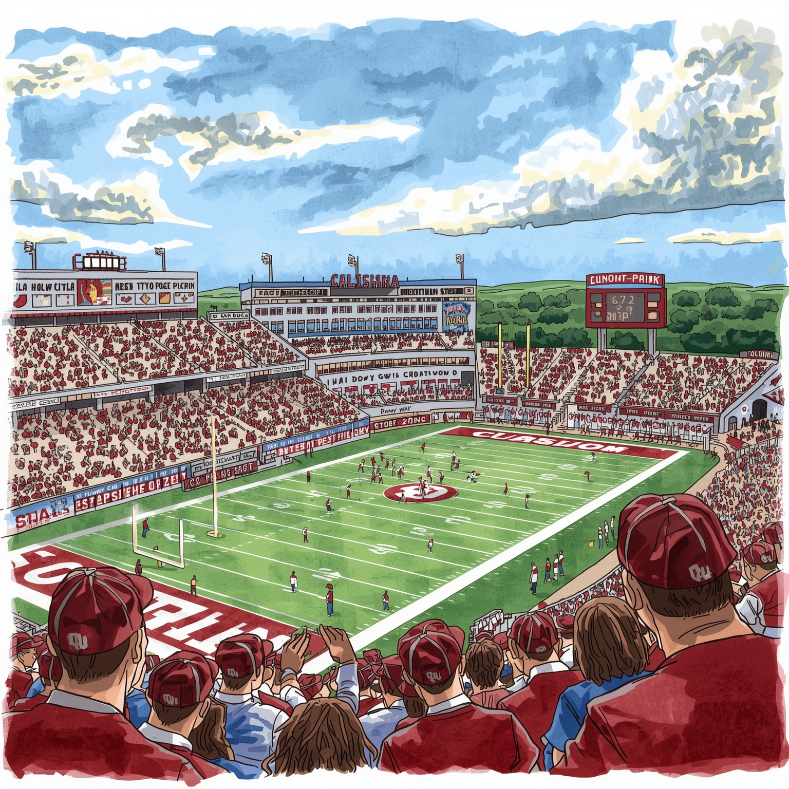 Oklahoma's Offseason Shuffle and a Heartbreaking Loss - painting of Oklahoma Sooners • football • basketball venue
