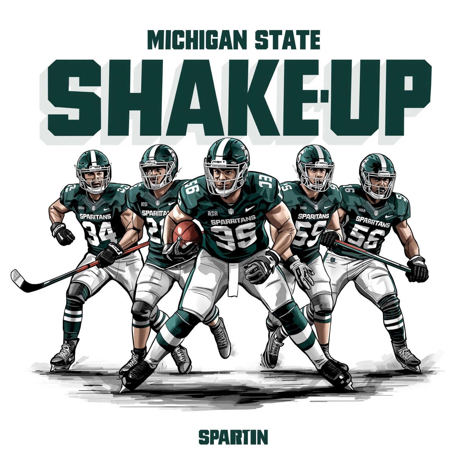MSU Shake-Up: Football Recruits, Hockey Hero & Basketball - painting of Michigan State Spartans football,basketball,hockey venue