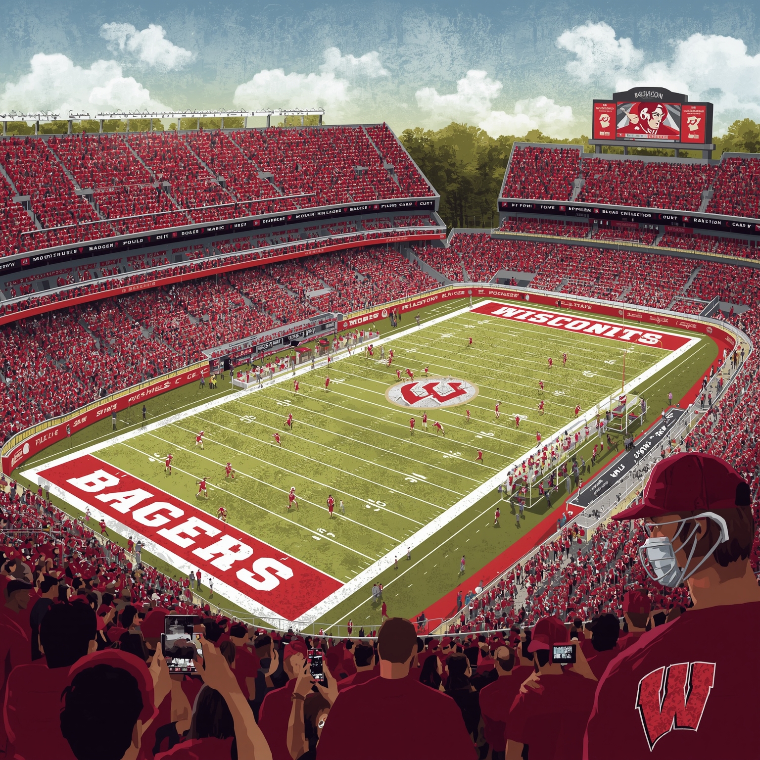 Badgers Reload: Transfer Frenzy and Michigan Mayhem - painting of Wisconsin Badgers football, basketball venue