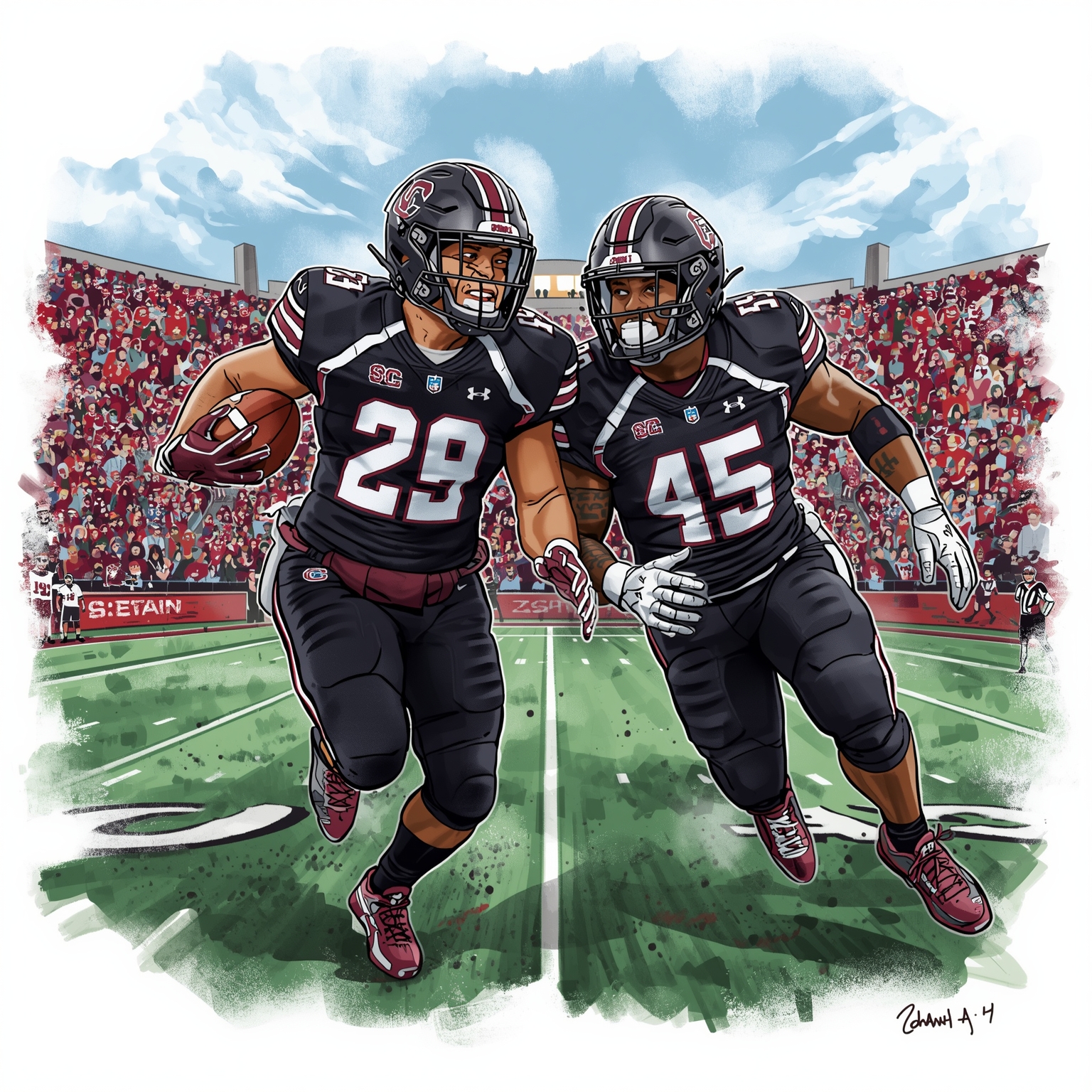 Brothers Collins Unite to Boost Gamecocks’ Pass Rush - painting of South Carolina Gamecocks football venue