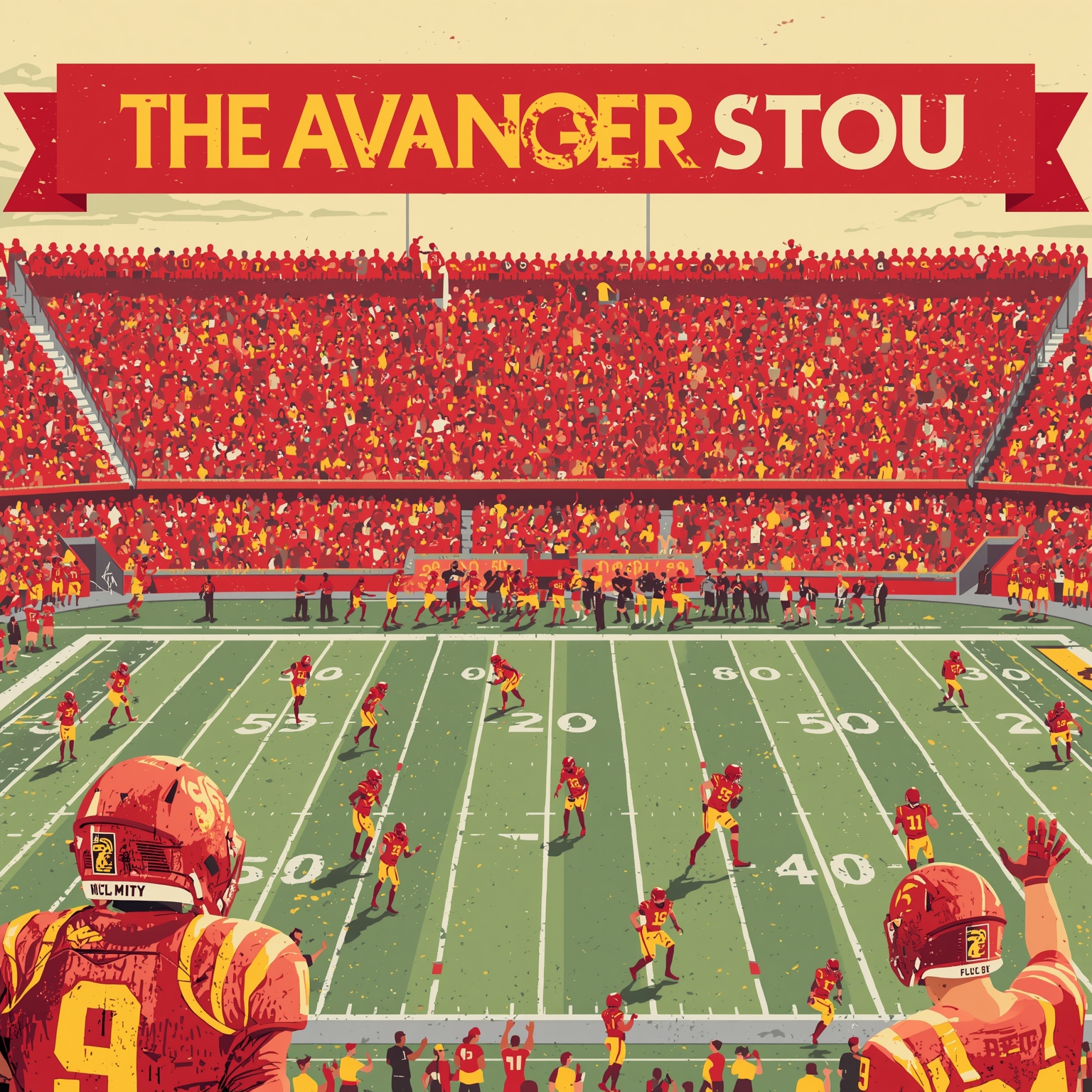 TITLE USC Football: Comeback, Odds, Transfers and New Recruits - painting of USC Trojans football venue