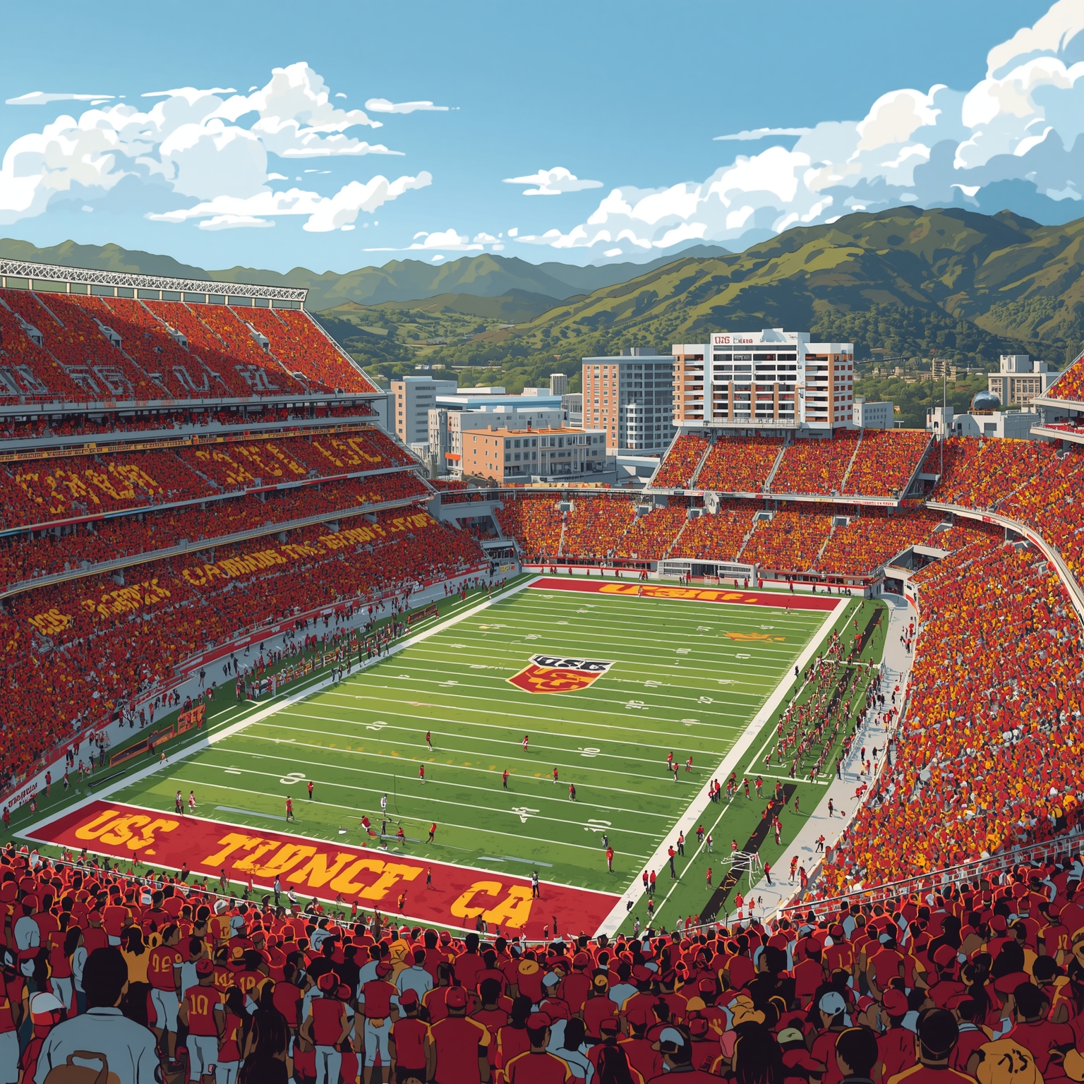 Riley Roasted, Quinn Jabs & USC’s Tourney Outlook - painting of USC Trojans football,basketball venue