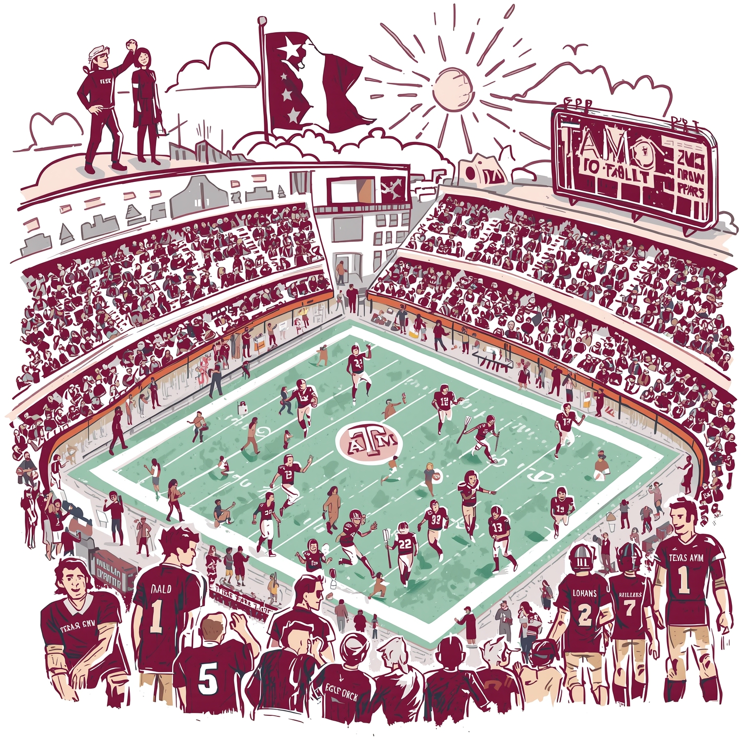 Aggies’ Stars: Shrine Bowl, Court Showdowns, Transfer Jabs - painting of Texas A&M Aggies football,basketball venue