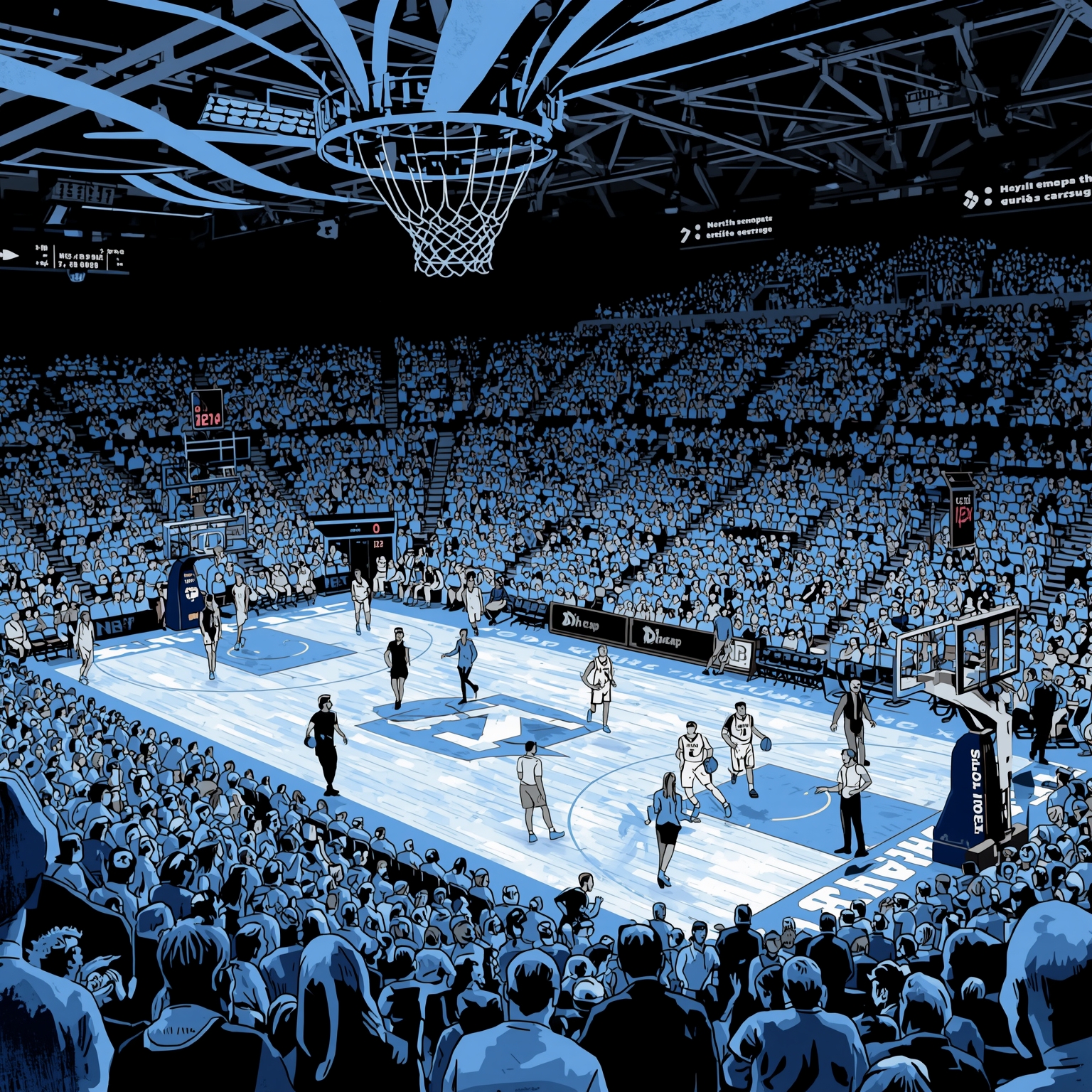 Court Clash: Heels vs. Cardinal Showdown - painting of North Carolina Tar Heels basketball venue
