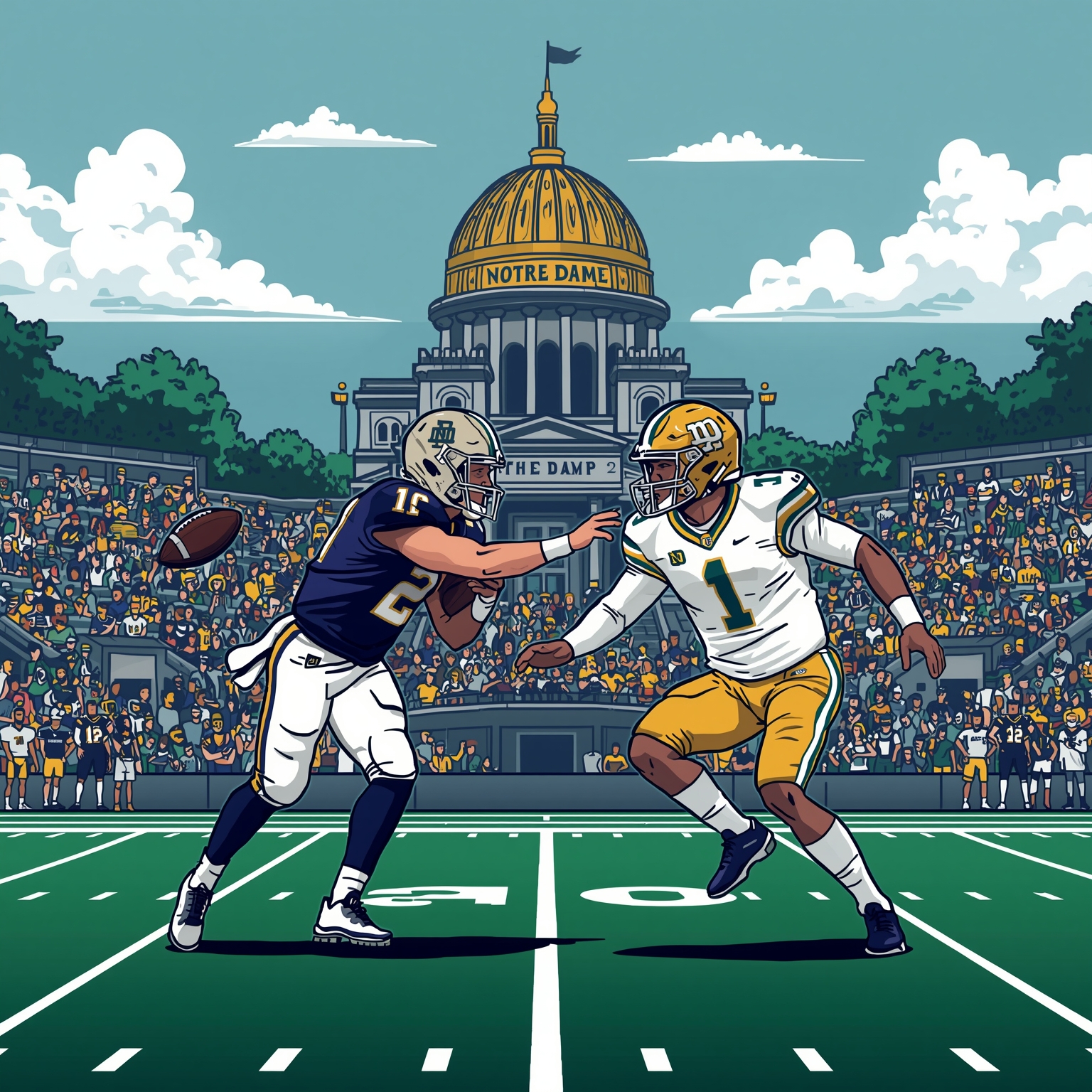 Irish Overhaul Lineup: Brewu on D and Graham on O - painting of Notre Dame Fighting Irish football venue