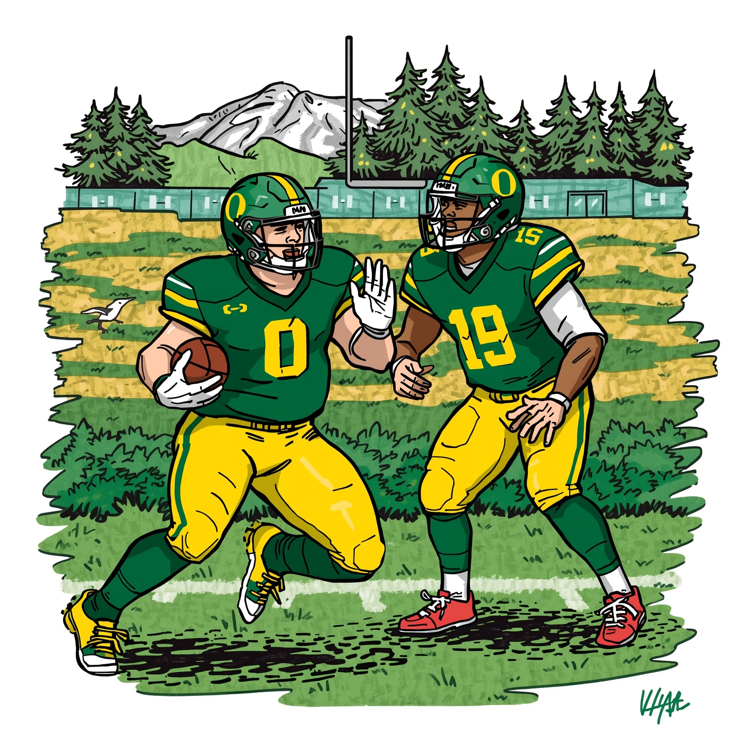 Ducks’ Pep Talk vs Herbstreit’s Roast Ahead of Peach Bowl - painting of Oregon Ducks football venue