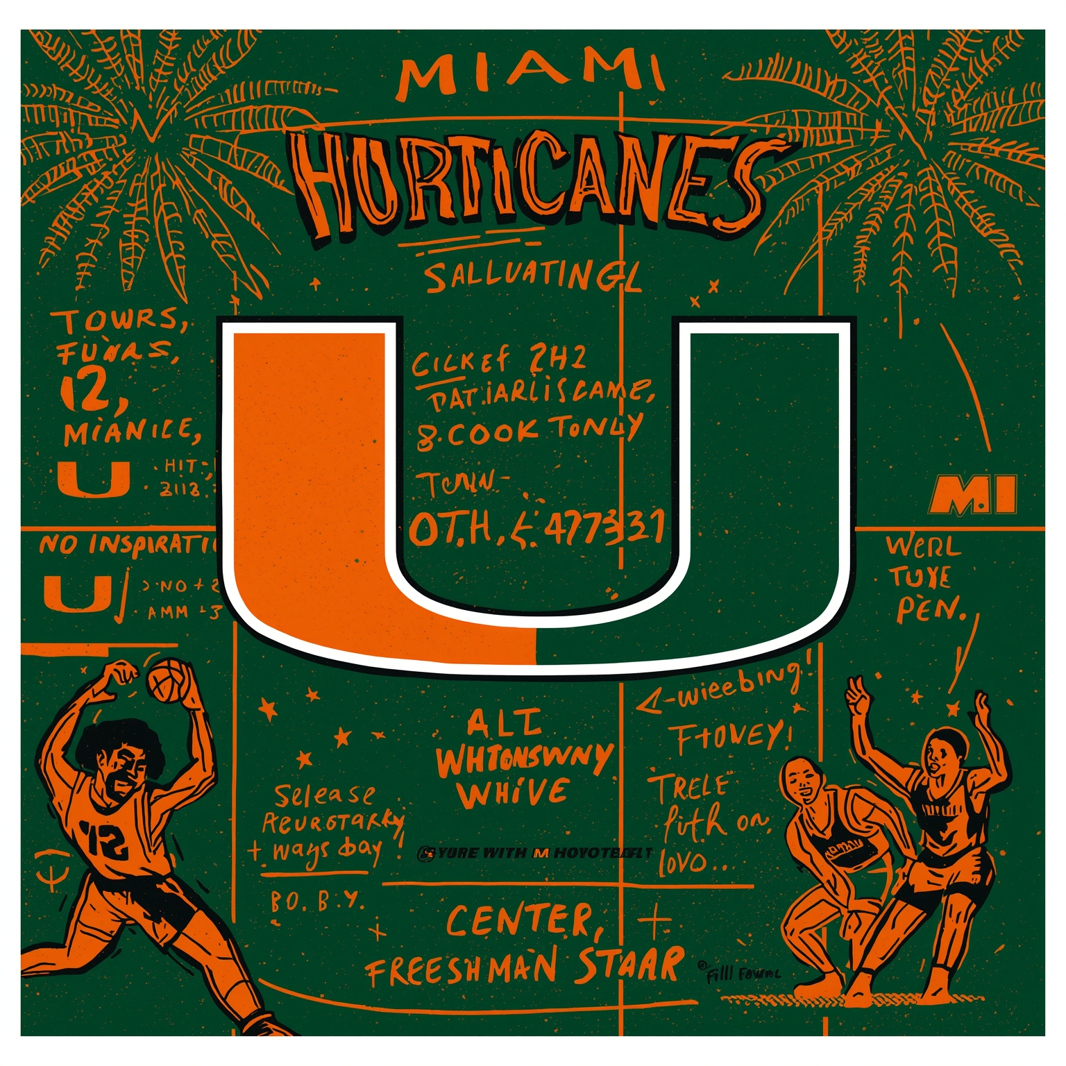Miami Athletes Shine: Center, Depth & Freshman Star - painting of Miami Hurricanes basketball, football venue