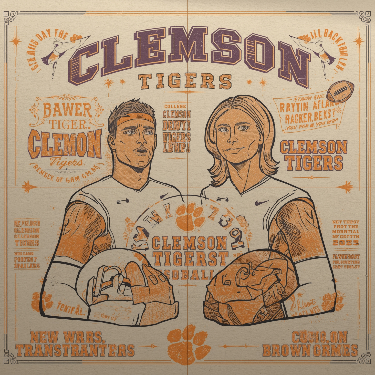 Clemson Tigers Roundup: New WRs, Transfers, UFL & Hoops - painting of Clemson Tigers football, basketball venue