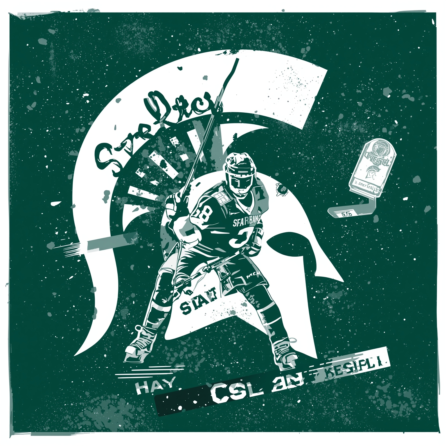 Spartan Triumphs on Ice and Court - painting of Michigan State Spartans hockey,basketball venue
