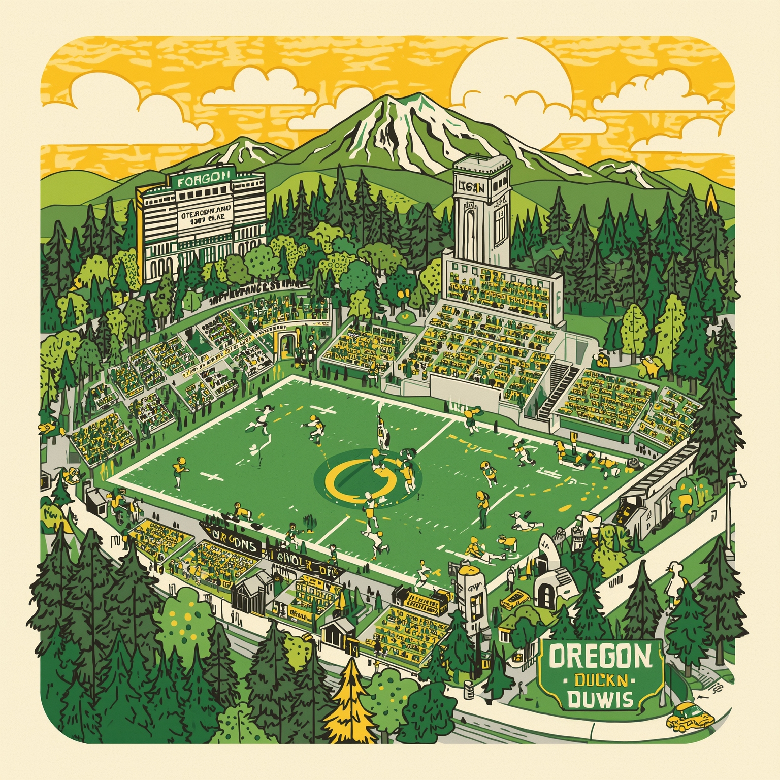 Oregon Ducks: Lanning Honor, Stewart Return & Seaton Saga - painting of Oregon Ducks football venue
