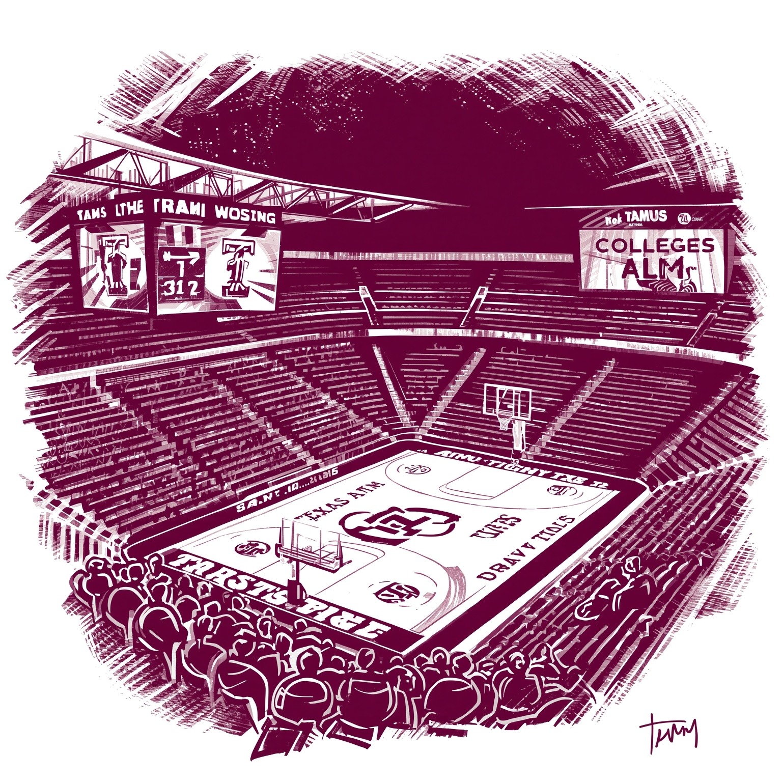 Aggies vs Tigers: Sec Opener at Reed Arena - painting of Texas A&M Aggies basketball venue