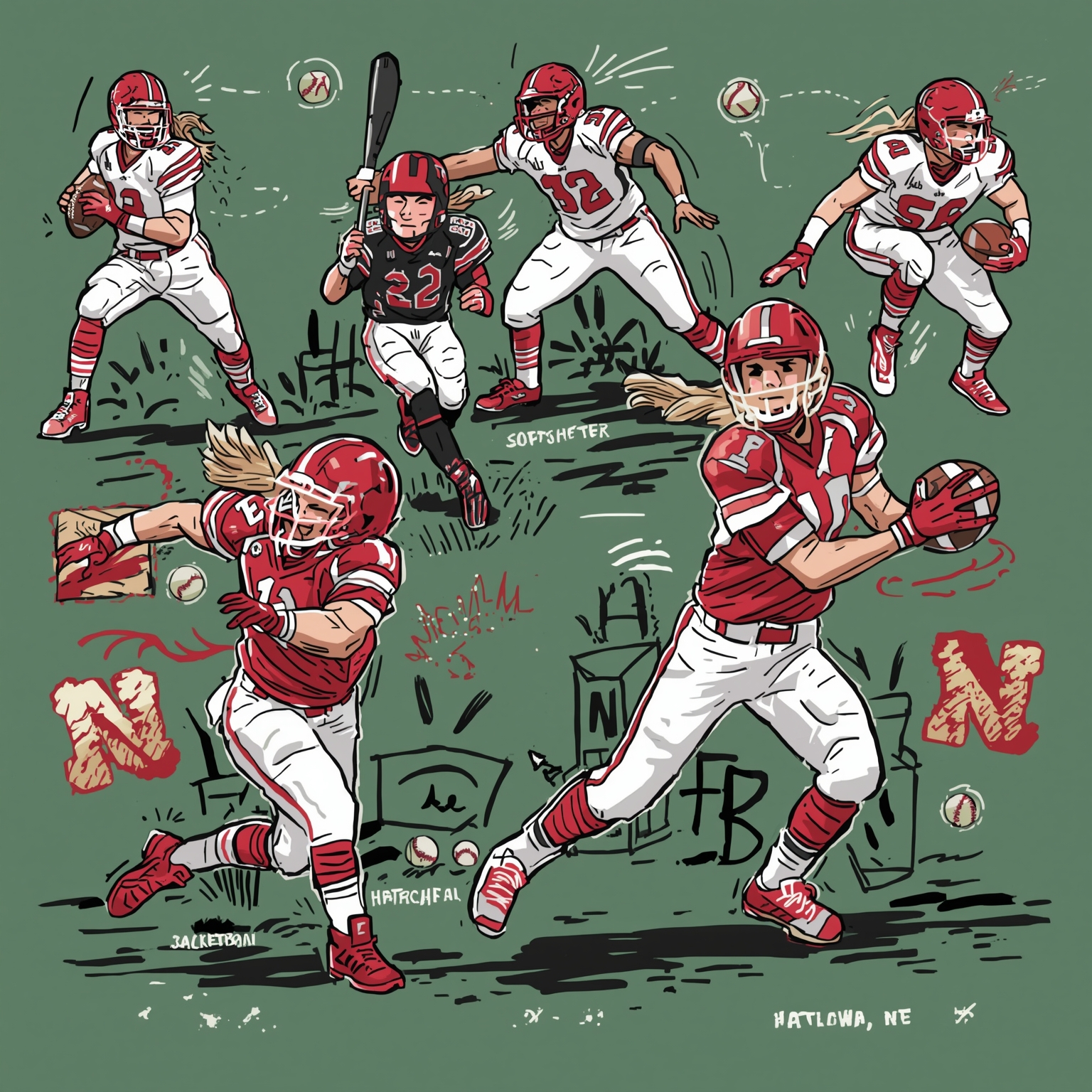 Husker Sports Roundup: From Softball to Hoops Battlelines - painting of Nebraska Cornhuskers softball,football,basketball venue