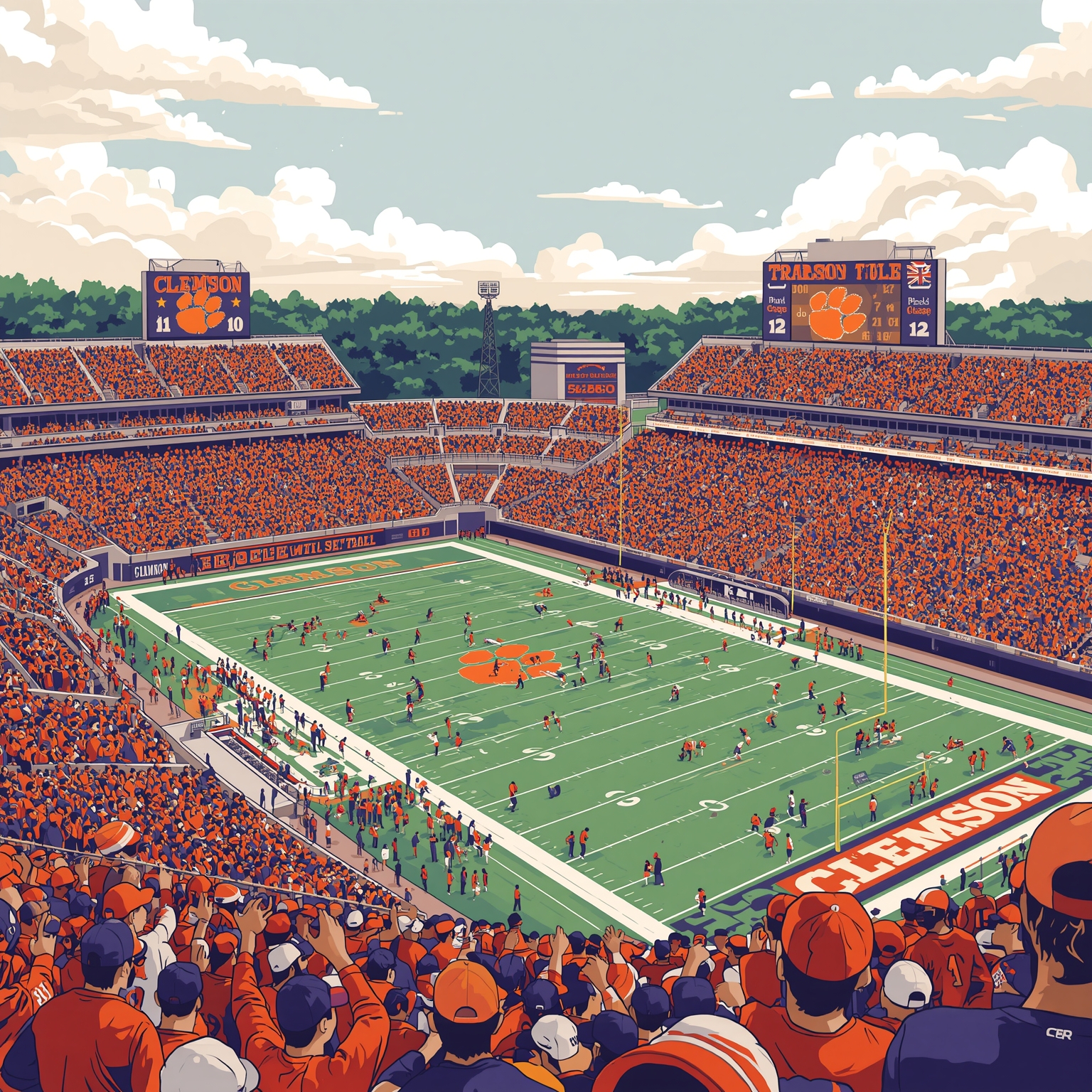 Clemson Sports Roundup: Basketball, Football, Baseball - painting of Clemson Tigers - basketball - football - baseball venue
