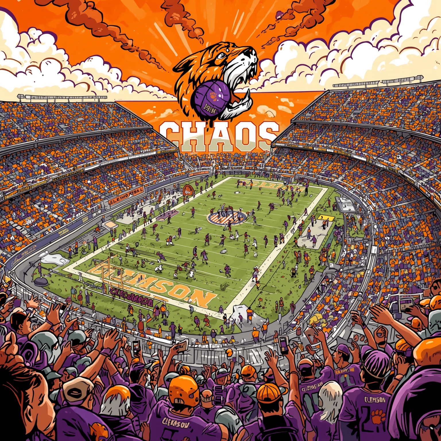Clemson Chaos: Transfer Portal Drama & Overtime Heartbreak - painting of Clemson Tigers basketball, football venue