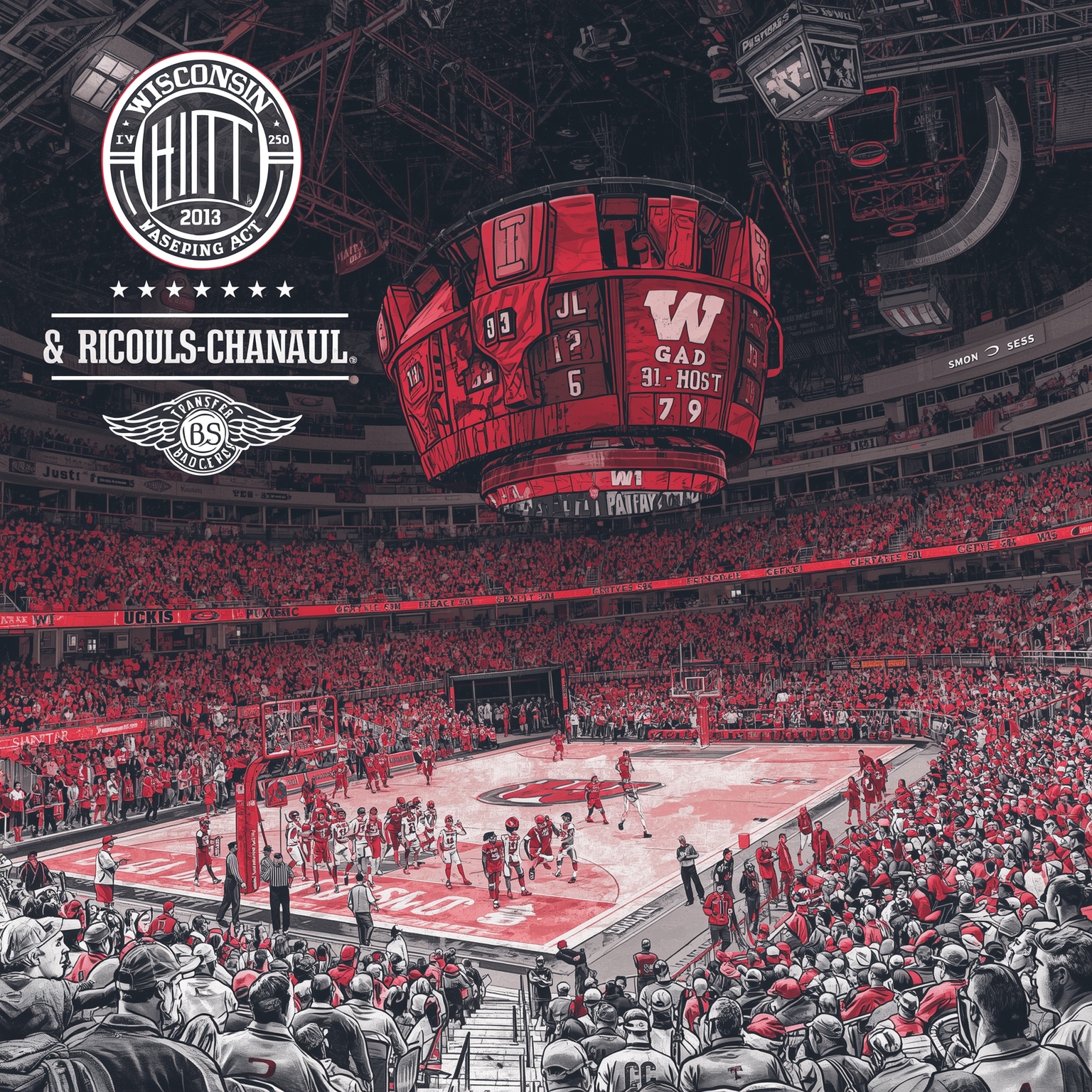 Badgers’ Transfer Hunt and Hardwood Balancing Act - painting of Wisconsin Badgers football, basketball venue