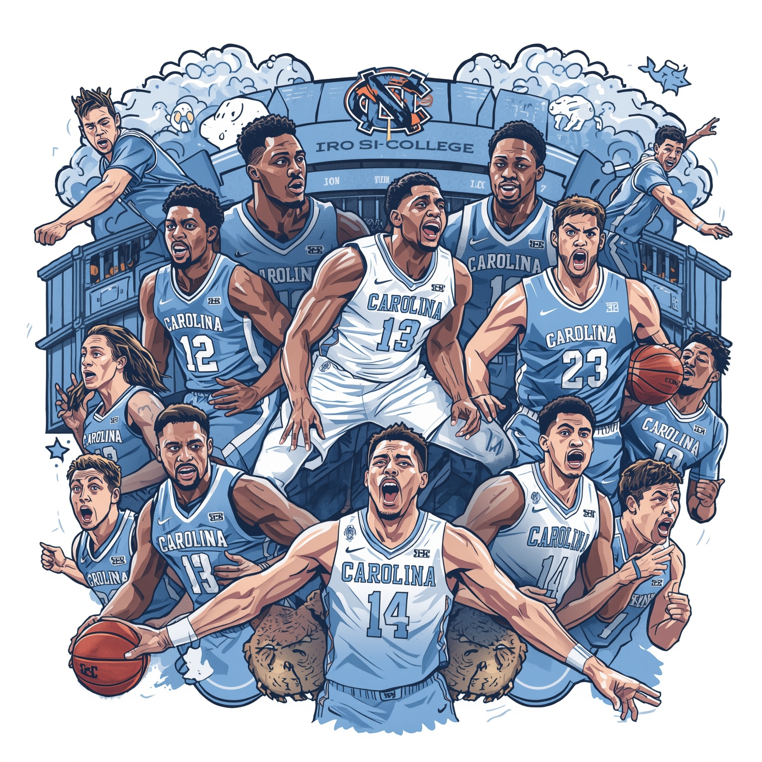 Tar Heels Revamp Roster: Wins, Transfers & Freshman Star - painting of North Carolina Tar Heels basketball, football venue