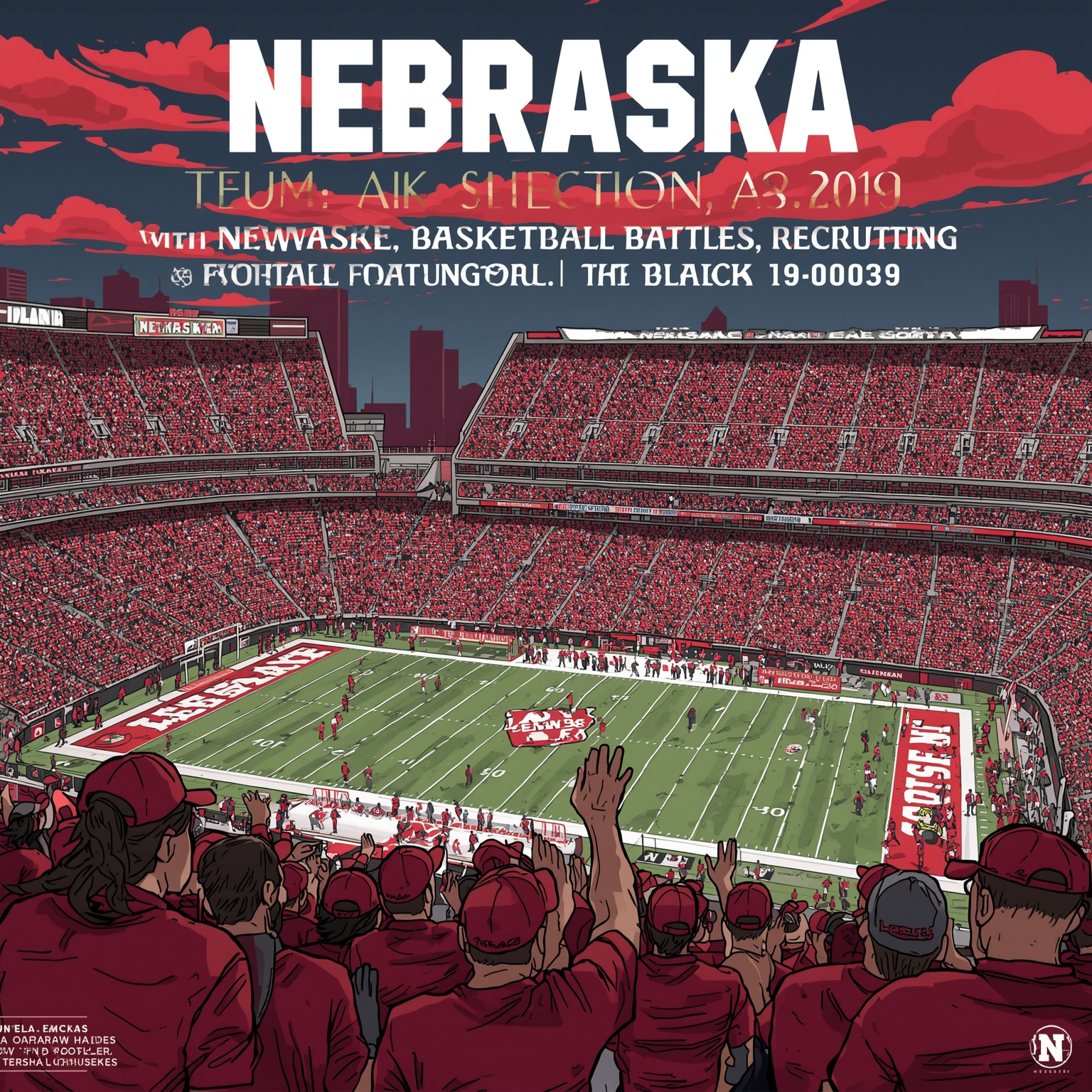 Nebraska: Basketball Battles, Recruiting & Football Woes - painting of Nebraska Cornhuskers basketball, football venue