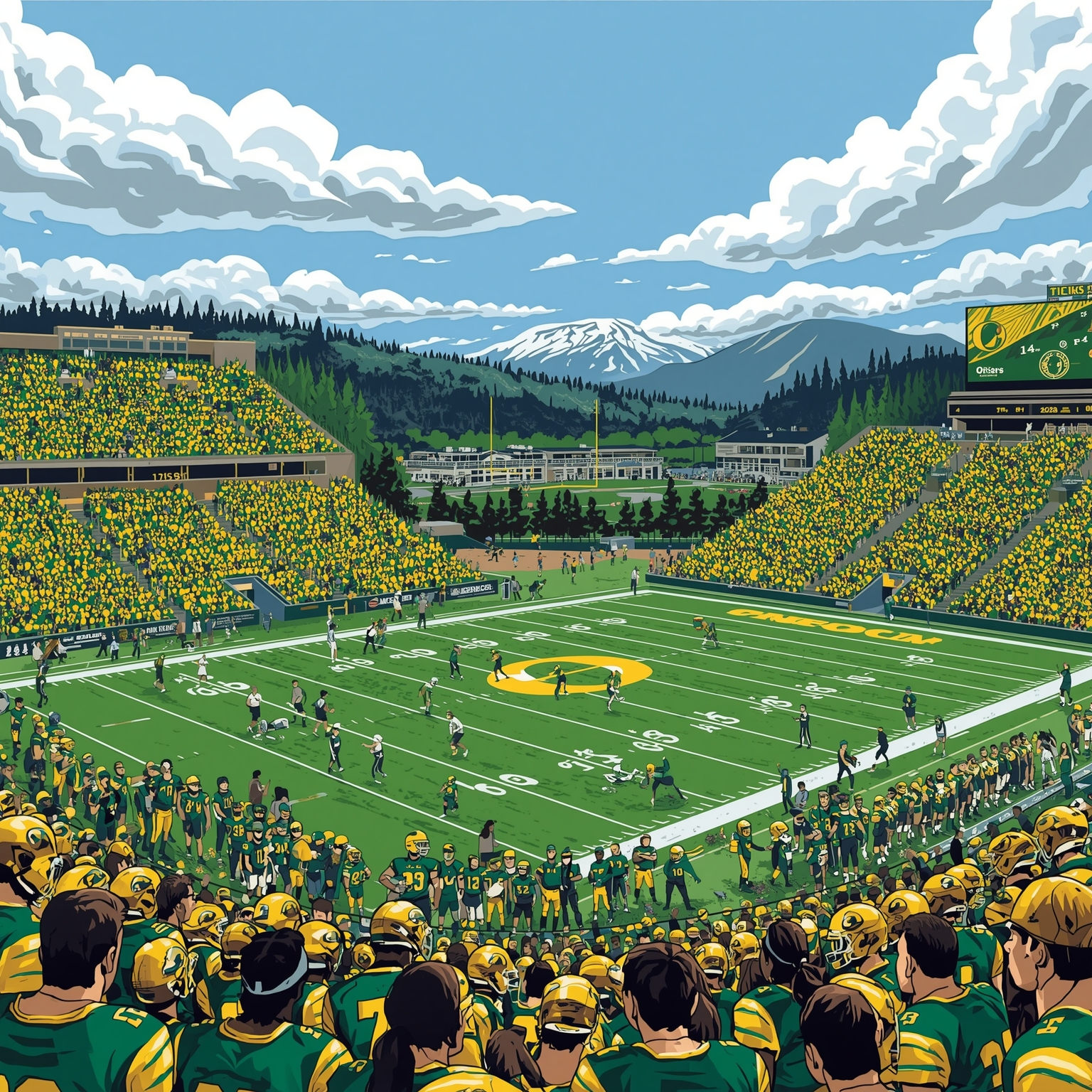 Ducks: Draft Stars, Recruits and GameDay Face-Offs - painting of Oregon Ducks football venue