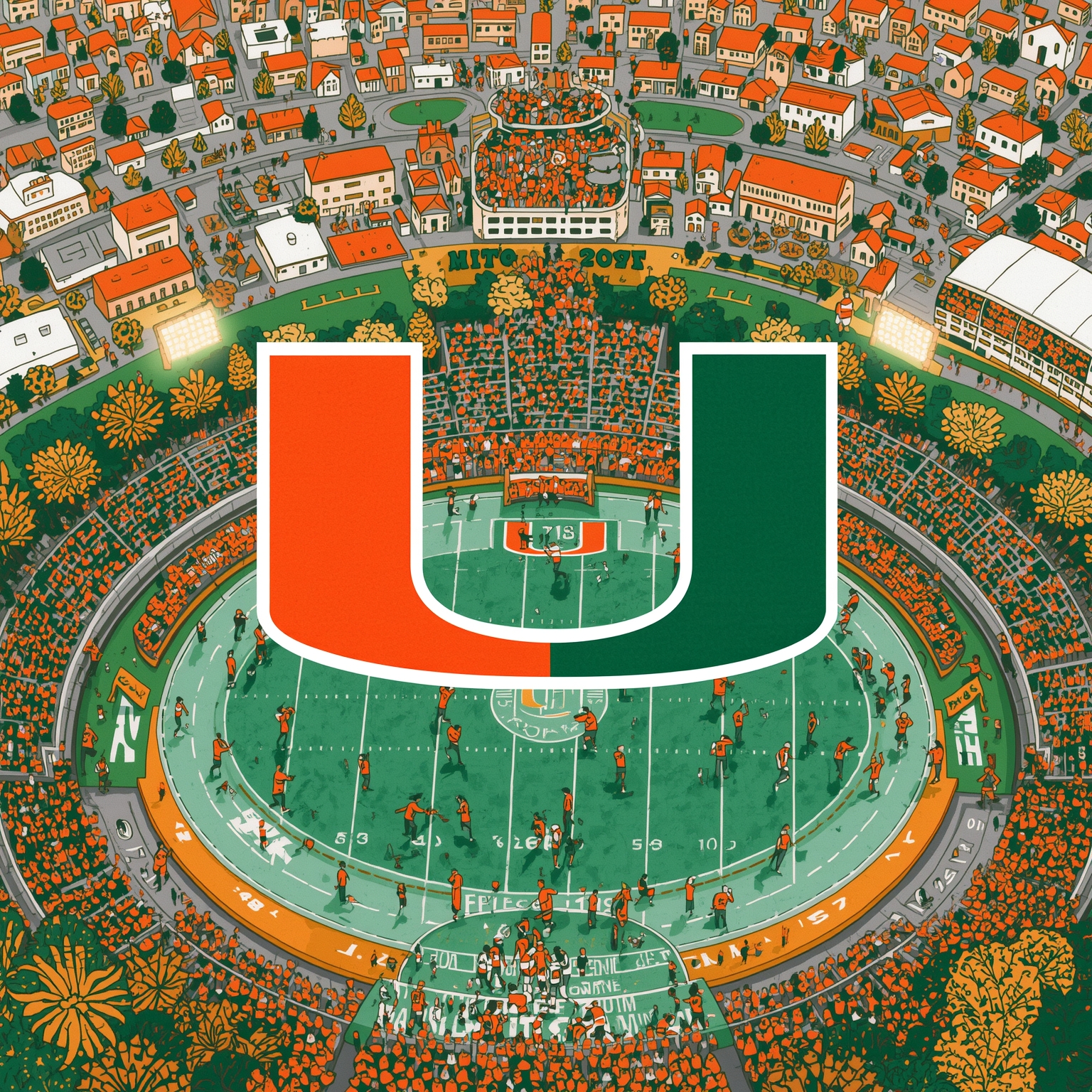 Miami’s Broadcast Bonanza and Court Conundrum - painting of Miami Hurricanes football,basketball venue