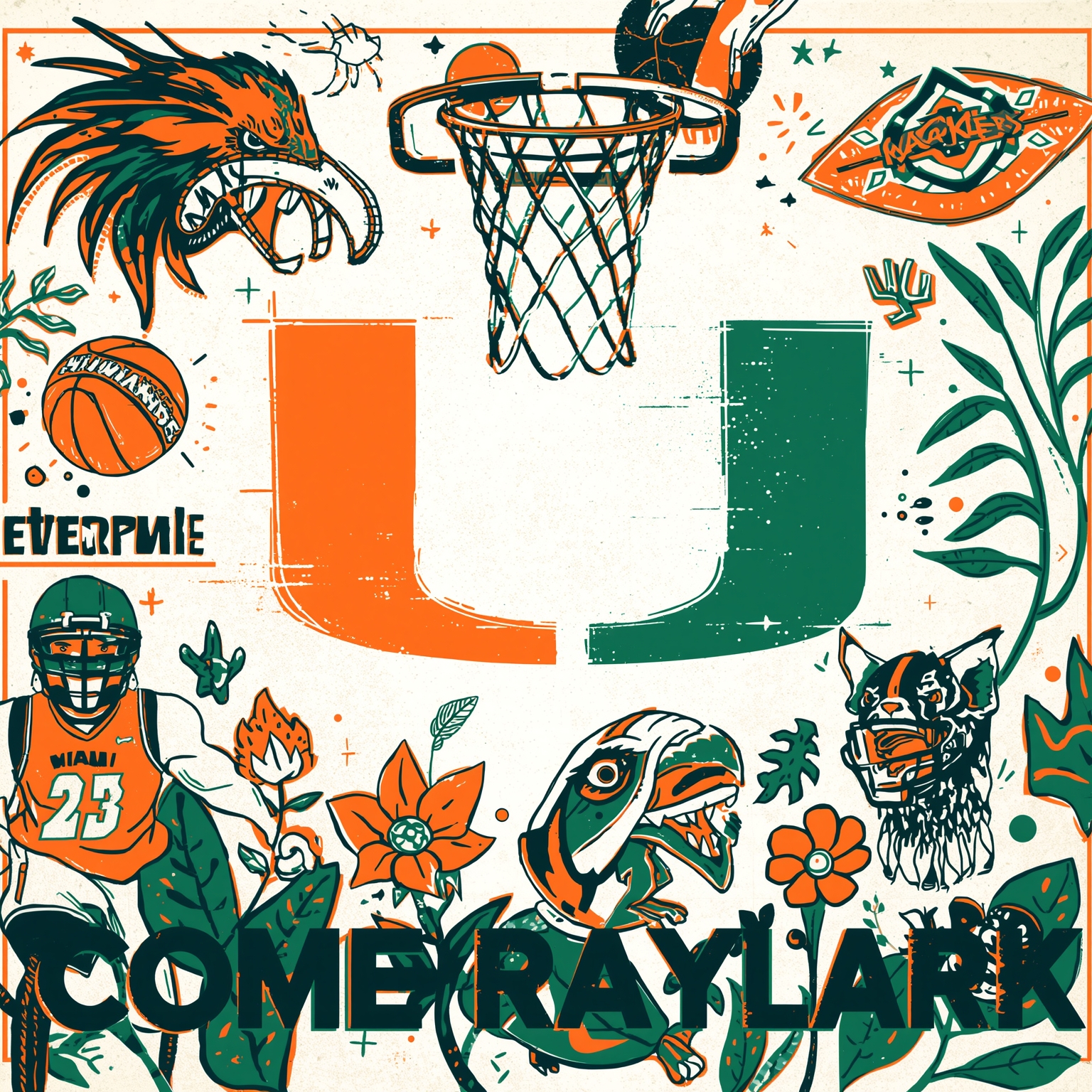 Miami's Court Comeback and Defensive Line Reload - painting of Miami Hurricanes basketball, football venue