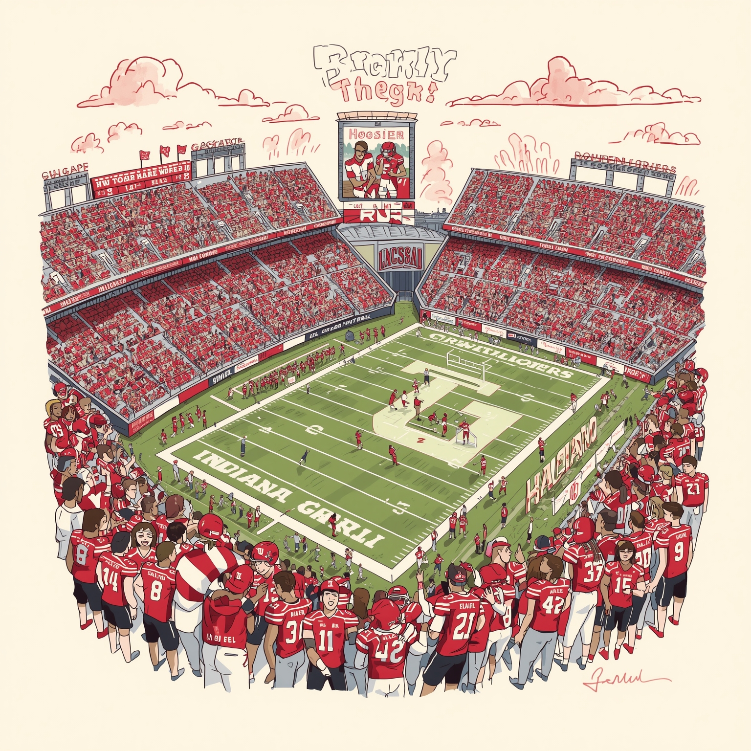 Hoosiers’ Fairytale Season Ends in Triumphant Farewell - painting of Indiana Hoosiers football venue