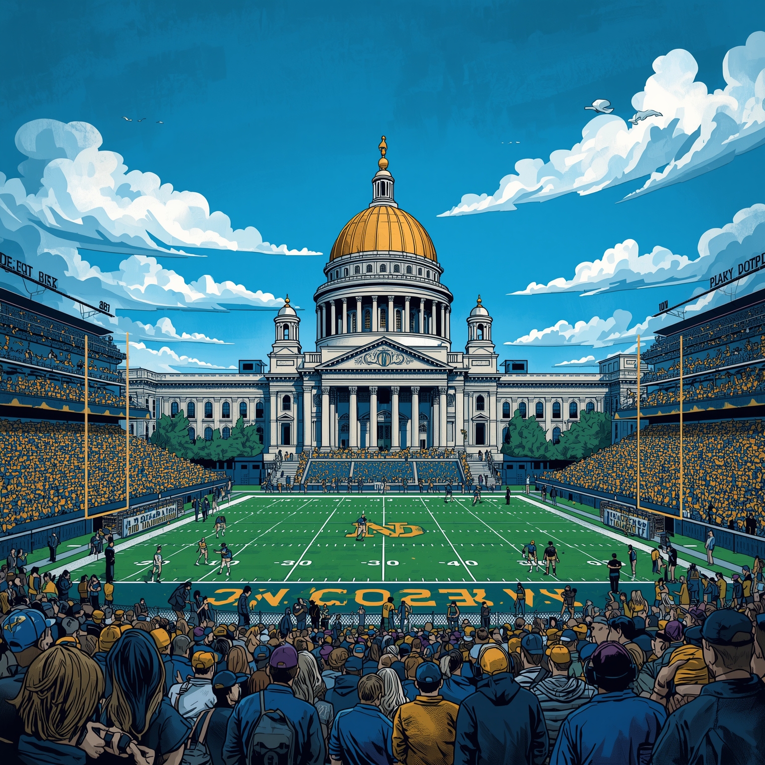 Coaching Exodus and 2026 Championship Quest - painting of Notre Dame Fighting Irish football venue