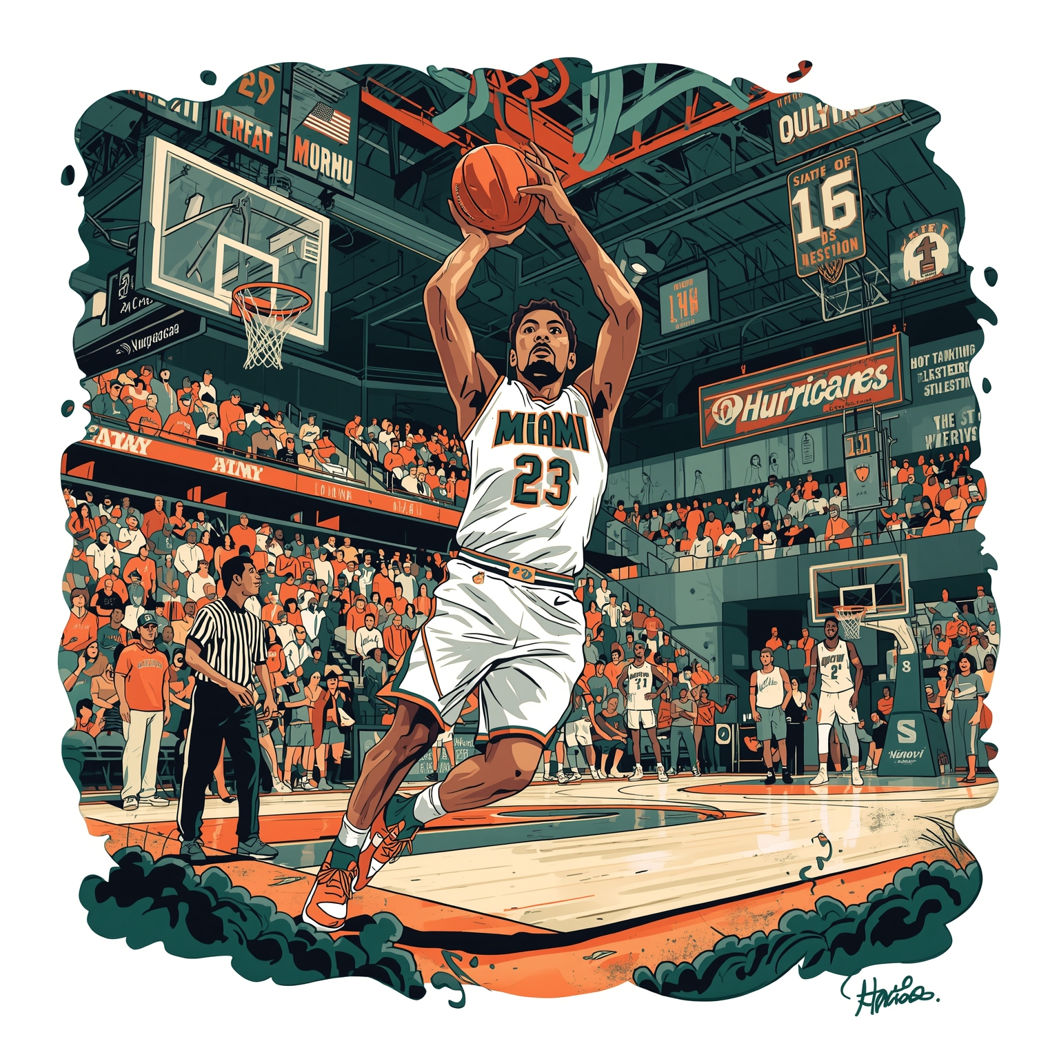 Hurricanes’ Turnover Troubles and Poll Embarrassment - painting of Miami Hurricanes basketball venue