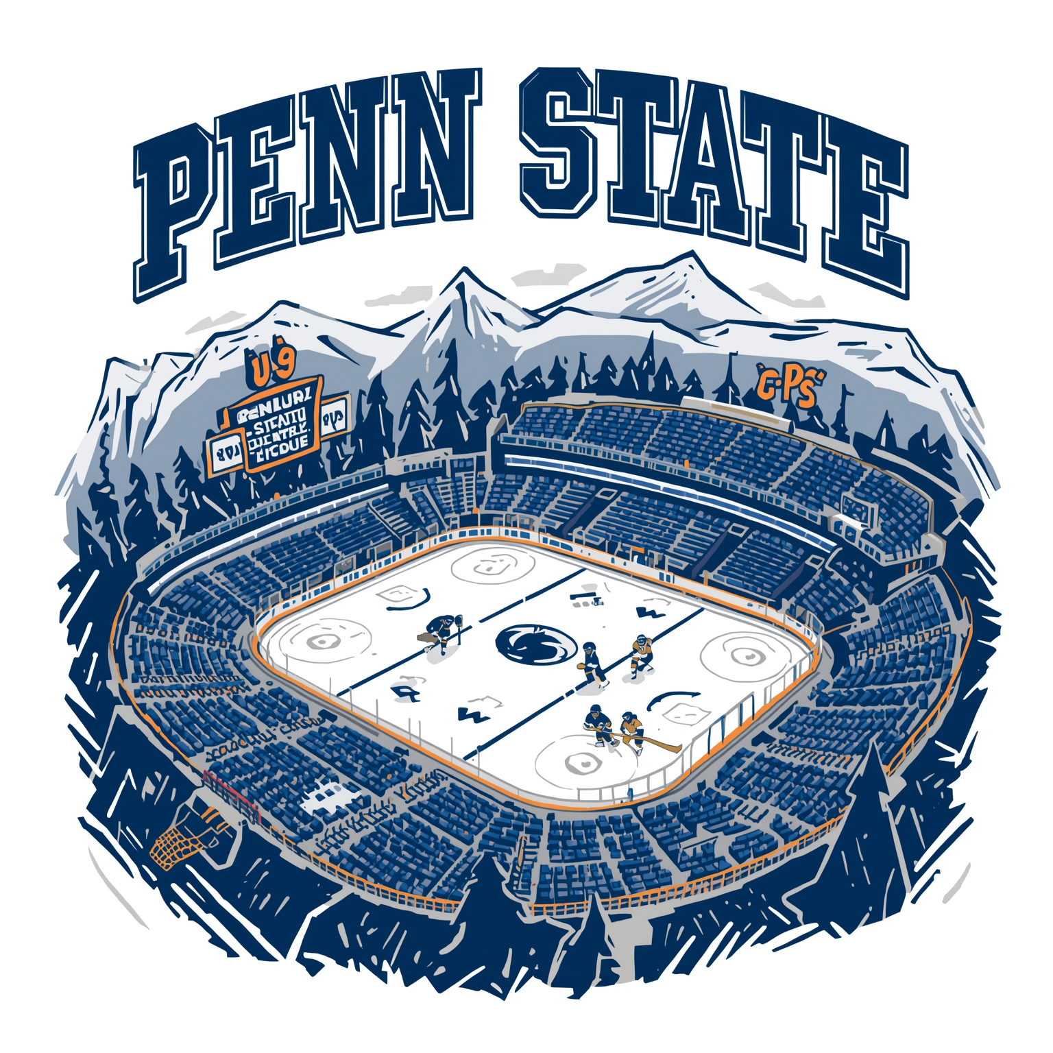Hockey Hot Streak, Basketball Blues & Stadium Ice - painting of Penn State Nittany Lions hockey, basketball, football venue