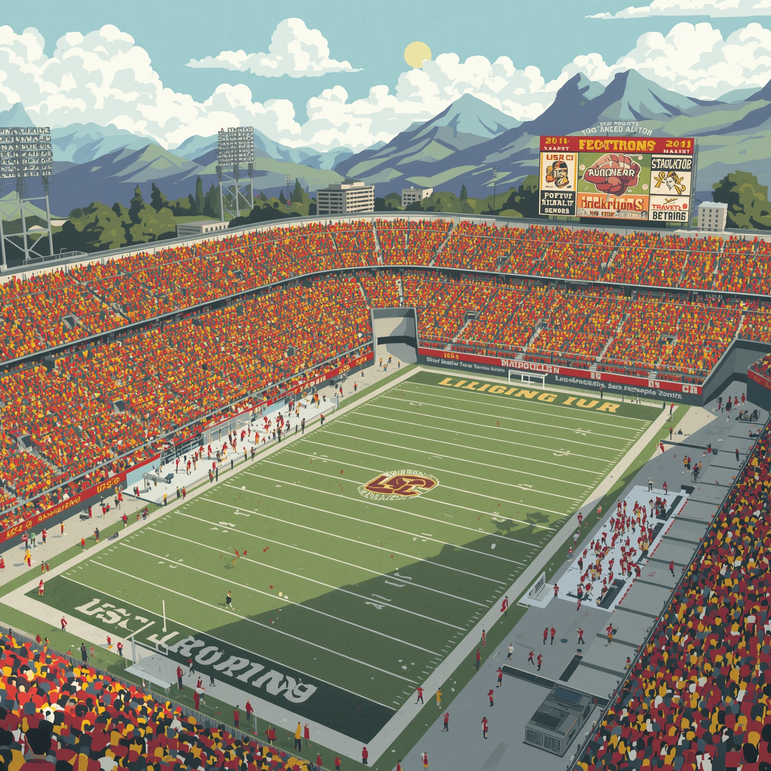 USC Trojans Make Waves from Recruits to NFL Stars - painting of USC Trojans football venue