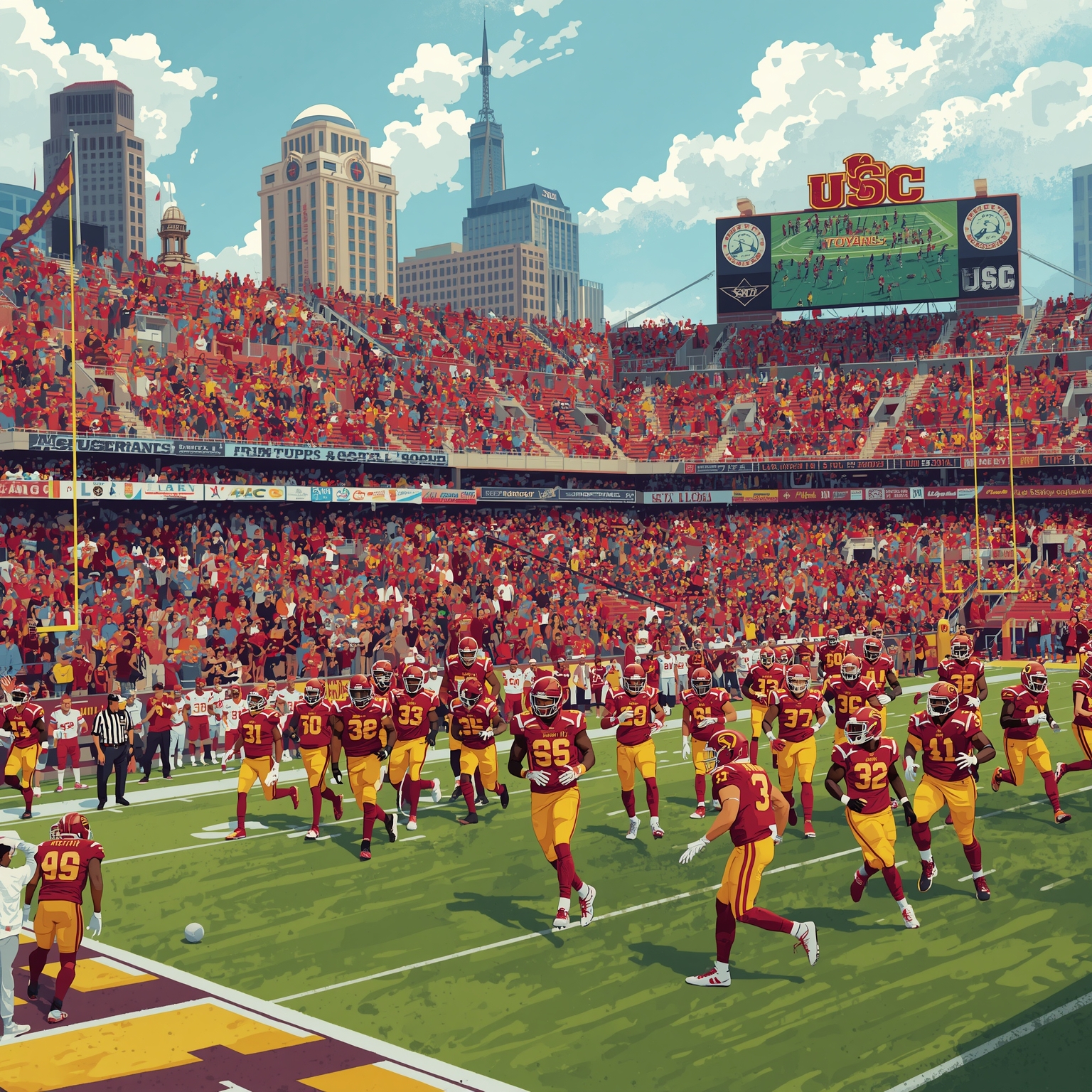 USC Upgrades, Exodus, and NFL-Bound Stars Unite - painting of USC Trojans football venue