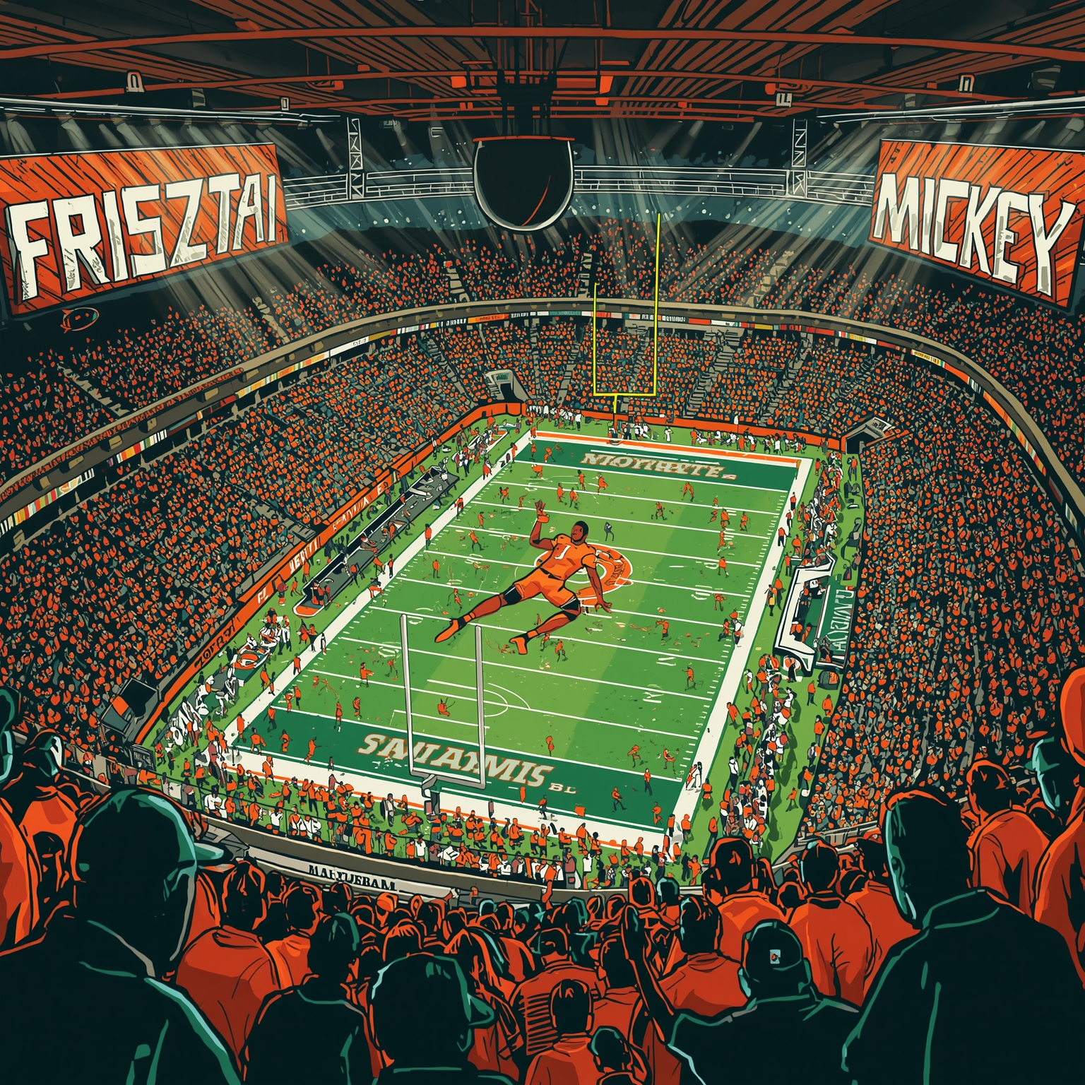 Miami’s Frenzy: QB Transfers, Receiver Splash & Court Stars - painting of Miami Hurricanes basketball,football venue