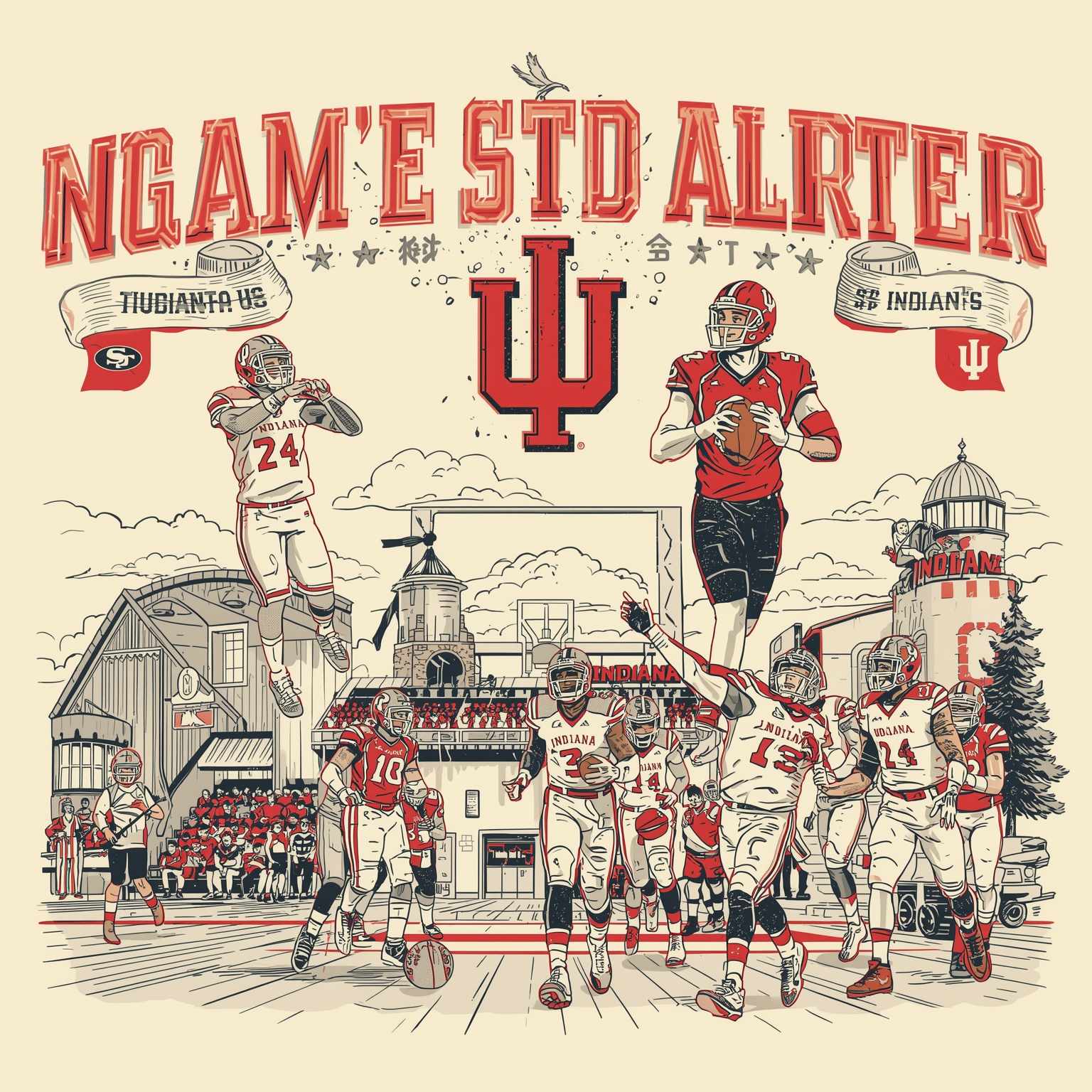From Hoops Revival to Championship Trophy Triumph - painting of Indiana Hoosiers football, basketball venue