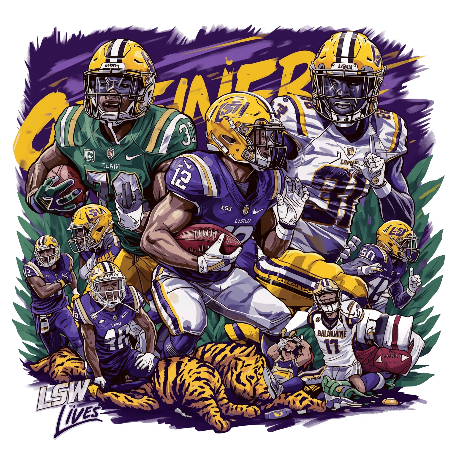 LSU, Oregon in Heated Battle for Top Wide Receiver - painting of LSU Tigers football venue
