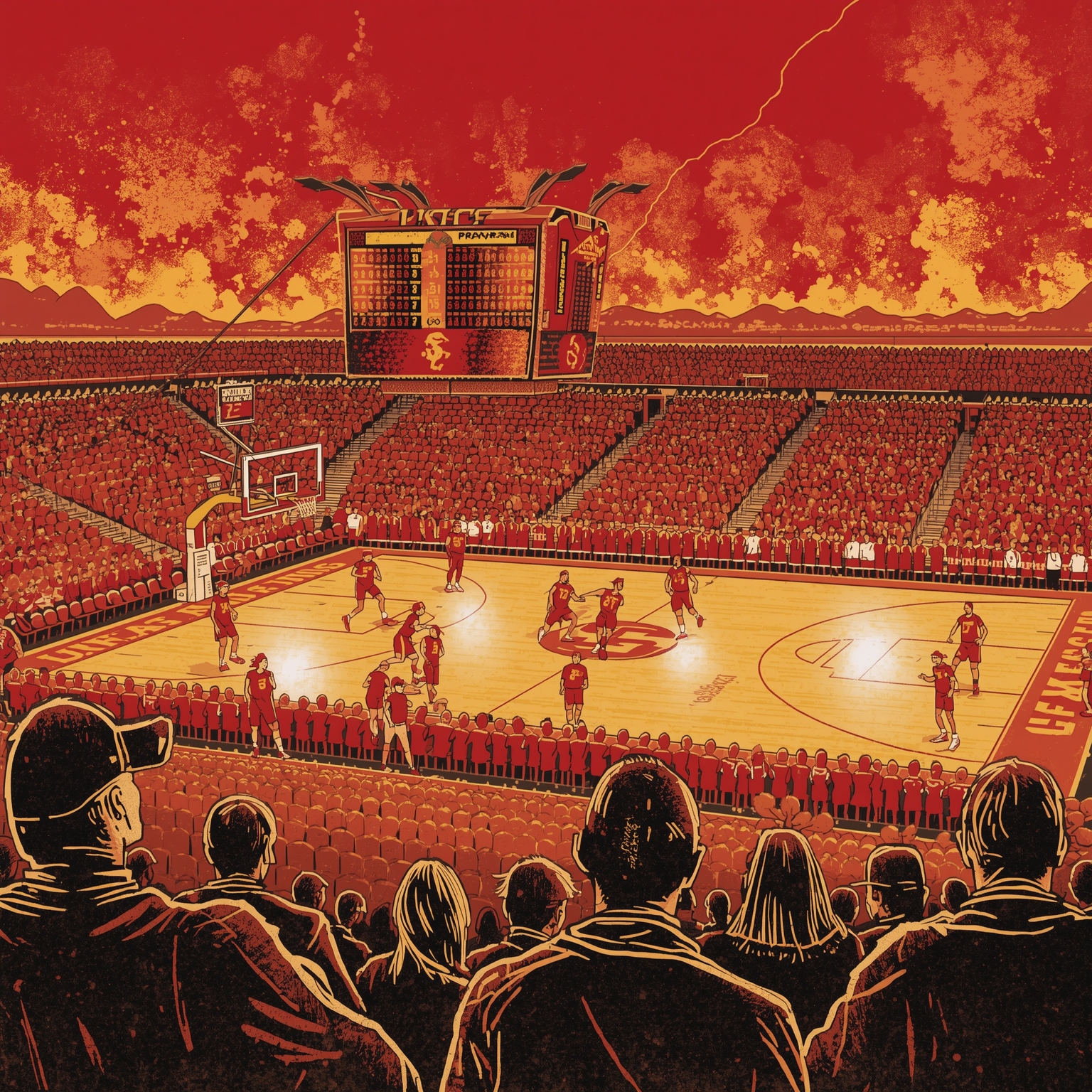 USC’s One-Point Agony on the Road to Iowa - painting of USC Trojans basketball venue