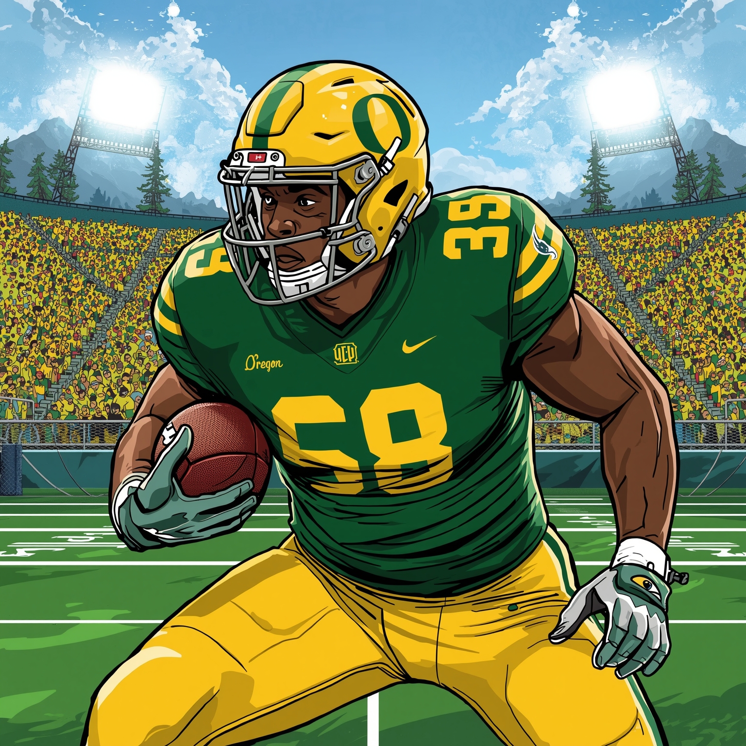 Oregon Lineman Pregnon Poised to Power Up Chargers - painting of Oregon Ducks football venue