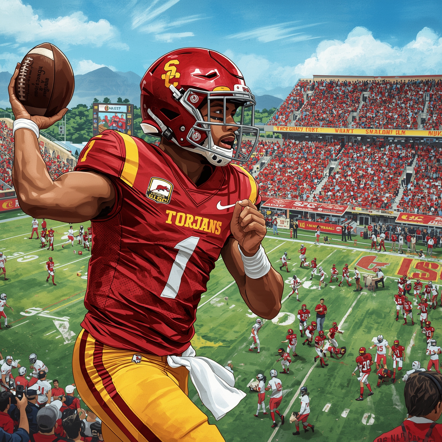 Trojans’ Coaching Shakeups, Recruiting Triumphs & Bubble Drama - painting of USC Trojans football,basketball venue