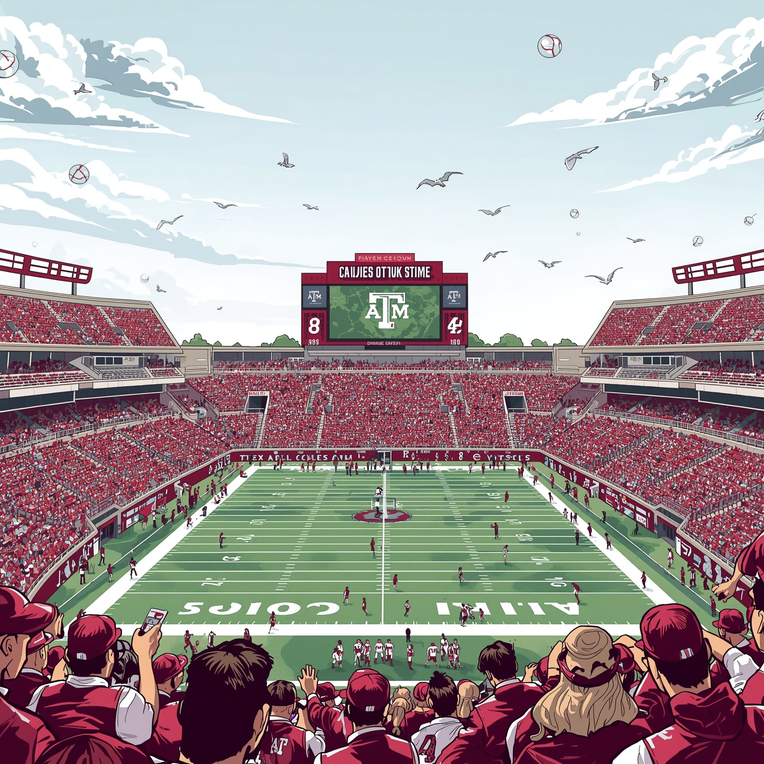 Aggies Under Pressure: Schedules, Scores, and Screens - painting of Texas A&M Aggies football,basketball,baseball venue