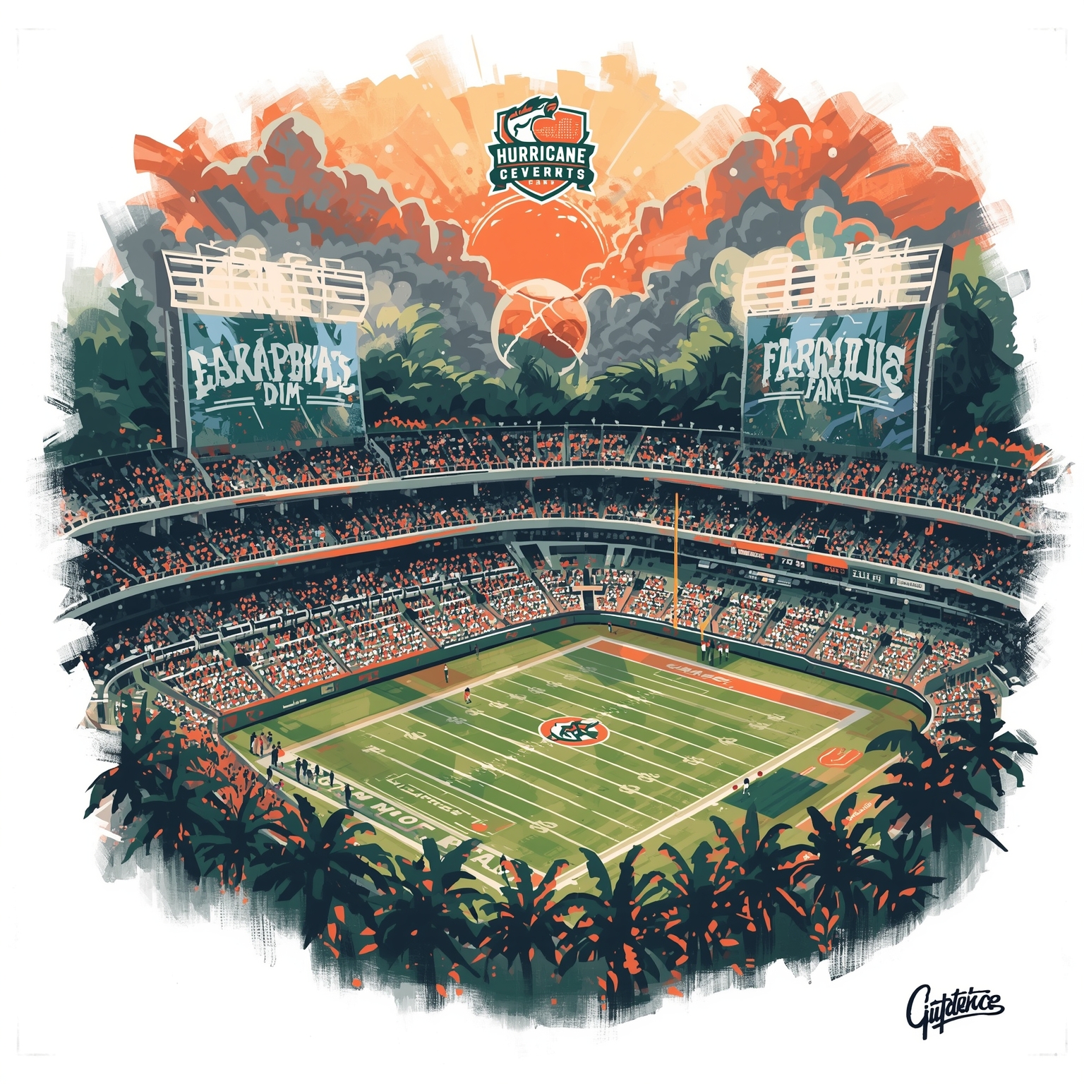 Hurricane Highlights: Cuvet’s Power and Cold ACC Showdown - painting of Miami Hurricanes baseball,basketball venue