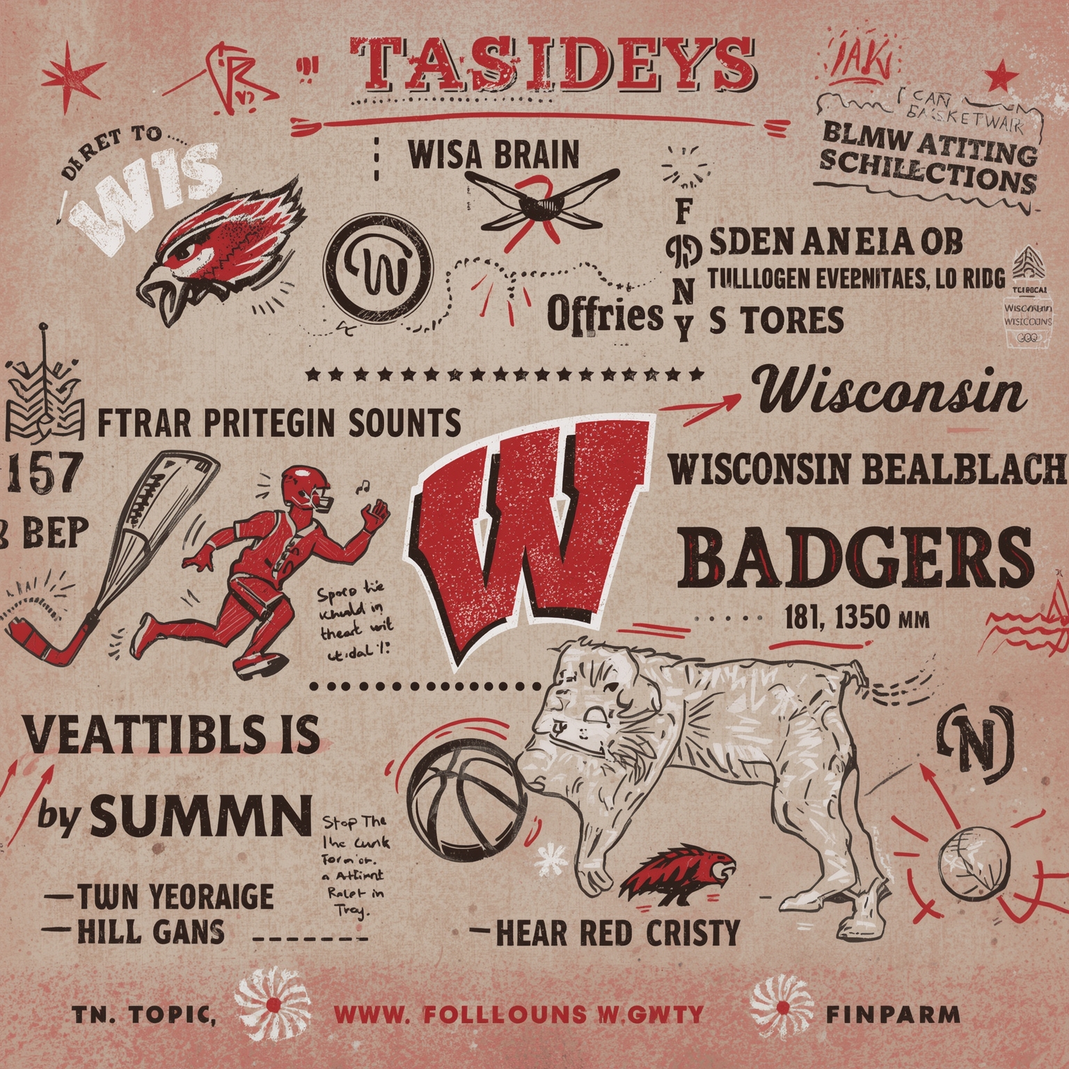 Wisconsin Alumni Impact NFL, NBA, NCAA hoops, Olympics - painting of Wisconsin Badgers football, hockey, basketball venue