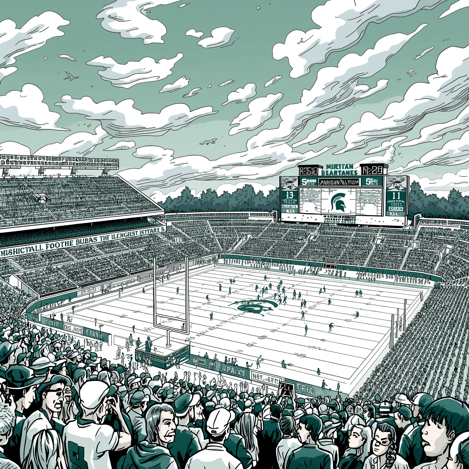Spartan Nation: Signing Day Glory & Hoop Scandals - painting of Michigan State Spartans football,basketball venue