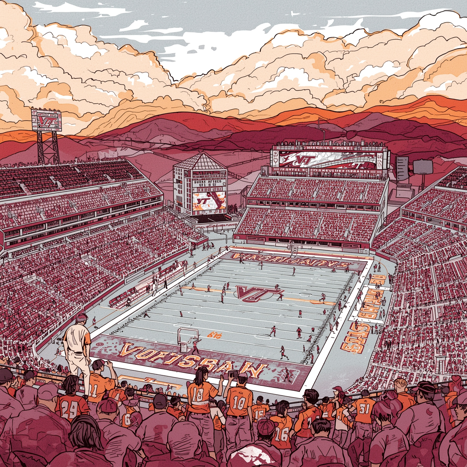 Hokies Sports: Comebacks, Transfers & Tip-Offs - painting of Virginia Tech Hokies baseball,basketball,football,softball venue